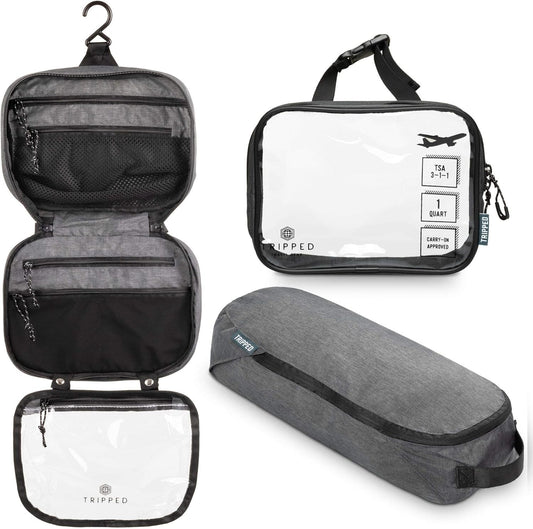 Toiletry Bag Kit Set: Hanging Travel Toiletry Bag + 311 TSA Cosmetic Liquid Bag + Ultralight Accessory Organizer Pouch
