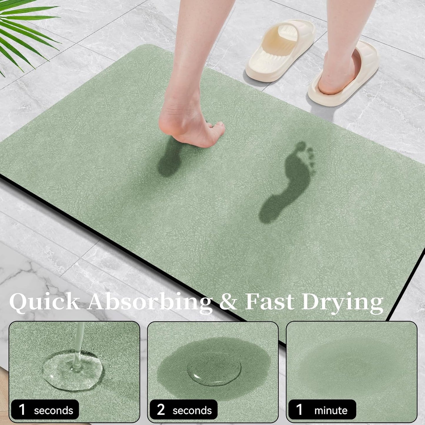 Sage Green Bath Mat Set 2 Piece - Quick Dry Super Absorbent Diatomaceous Earth Bathroom Rugs With Rubber Backing Non-Slip for Shower Floor, 47x17 + 24x17