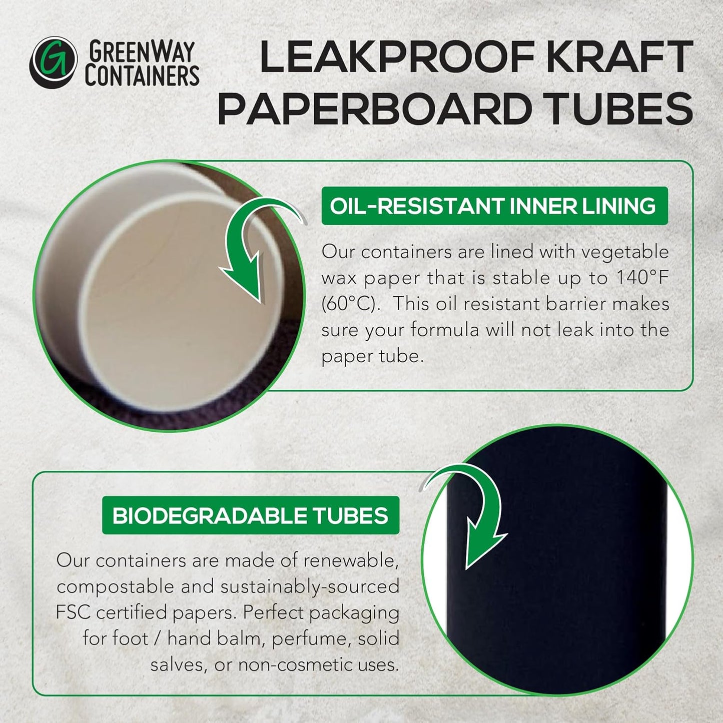 GreenWay 2.5oz / 70g Kraft Paperboard Deodorant Tubes with Lids - 6 Pack Solid Perfume Tubes Refillable DIY Cosmetic Containers - Deodorant Containers Lotion Tubes Empty Holder Tubes Kraft - White