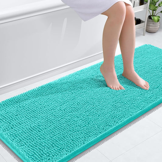 OLANLY Bathroom Rugs 59x24, Extra Soft Absorbent Chenille Bath Rugs, Rubber Backing Quick Dry, Machine Washable Bath Mats for Bathroom Floor, Tub and Shower, Home Decor Accessories, Teal