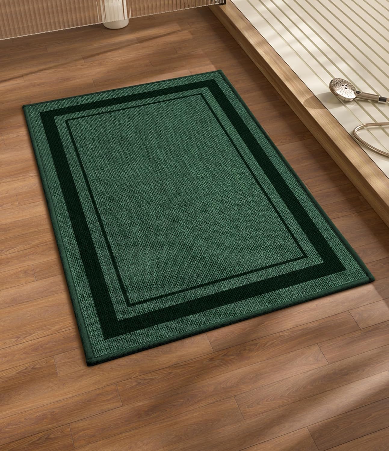 chakme Bathroom Rugs Mat 24x17, Ultra Thin Non Slip Bath Mat Small Quick Dry Absorbent Bath Mat for Bathroom Floor, (Dark Green, 24"x17")