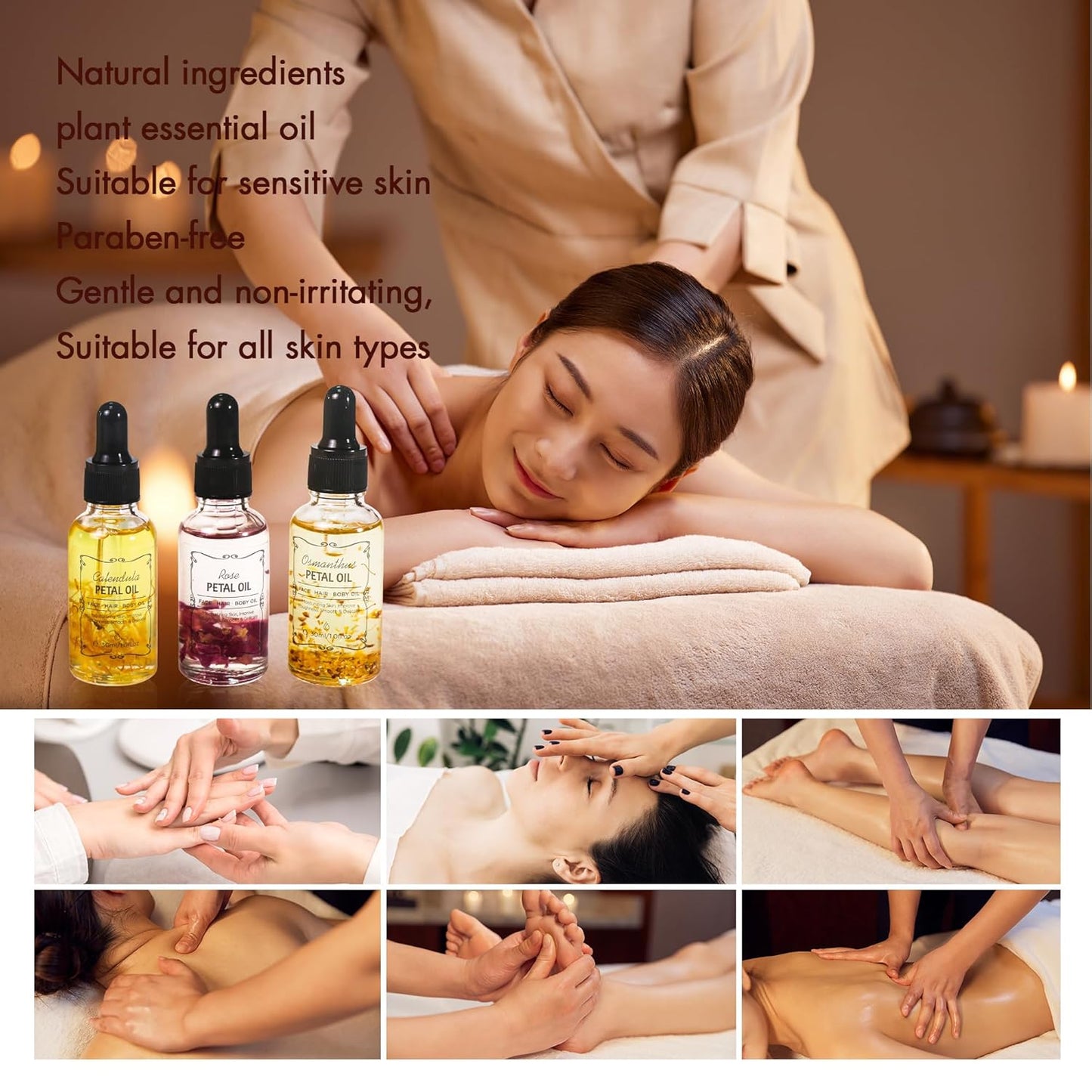 Osmanthus Essential Oil with Flower Petal, Sunflower Seed, Olive Fruit Natural Massage Oils for Nails, Hair, Body, Face Moisturizing Skincare Oil Serum Dry Hair Strengthening Treatment All Types 30ml