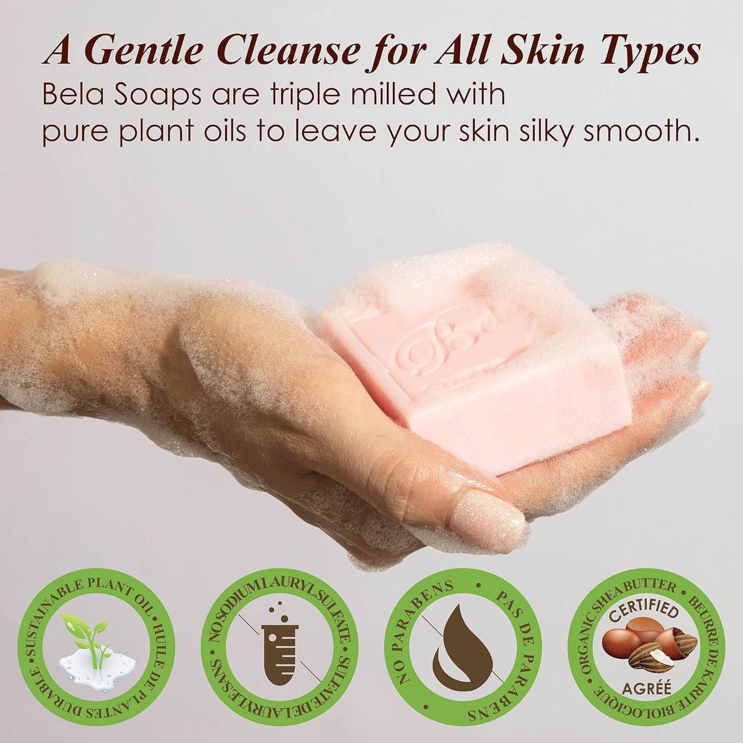 BELA Rose Soap 3.3 OZ Pack of 12, French Triple Milled Bar Soap Rose and Petals with Organic Shea Butter, Hand, Face and Body Wash Bar Made in Australia