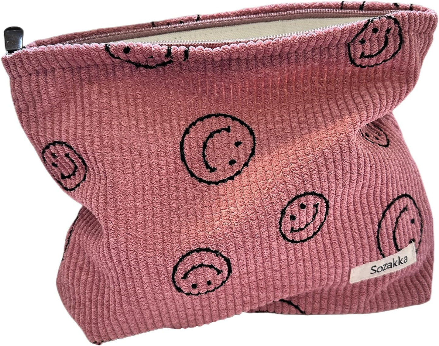 Cosmetic Bags for Women - Corduroy Cosmetic Bag Aesthetic Women Handbags Purses Smile Dots Makeup Organizer Storage Makeup Bag Girls Case Bags (A-Pink)