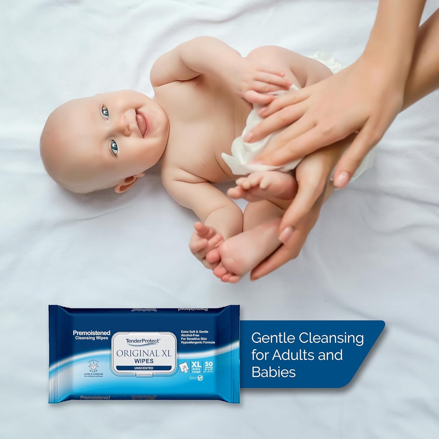 TenderProtect® Original XL Premium Adult Wipes (200 Ct), Extra-Large 9"x12" Wet Wipes with Aloe, Wash Cloths for Babies & Elderly, Incontinence, Hands & Body Cleaning