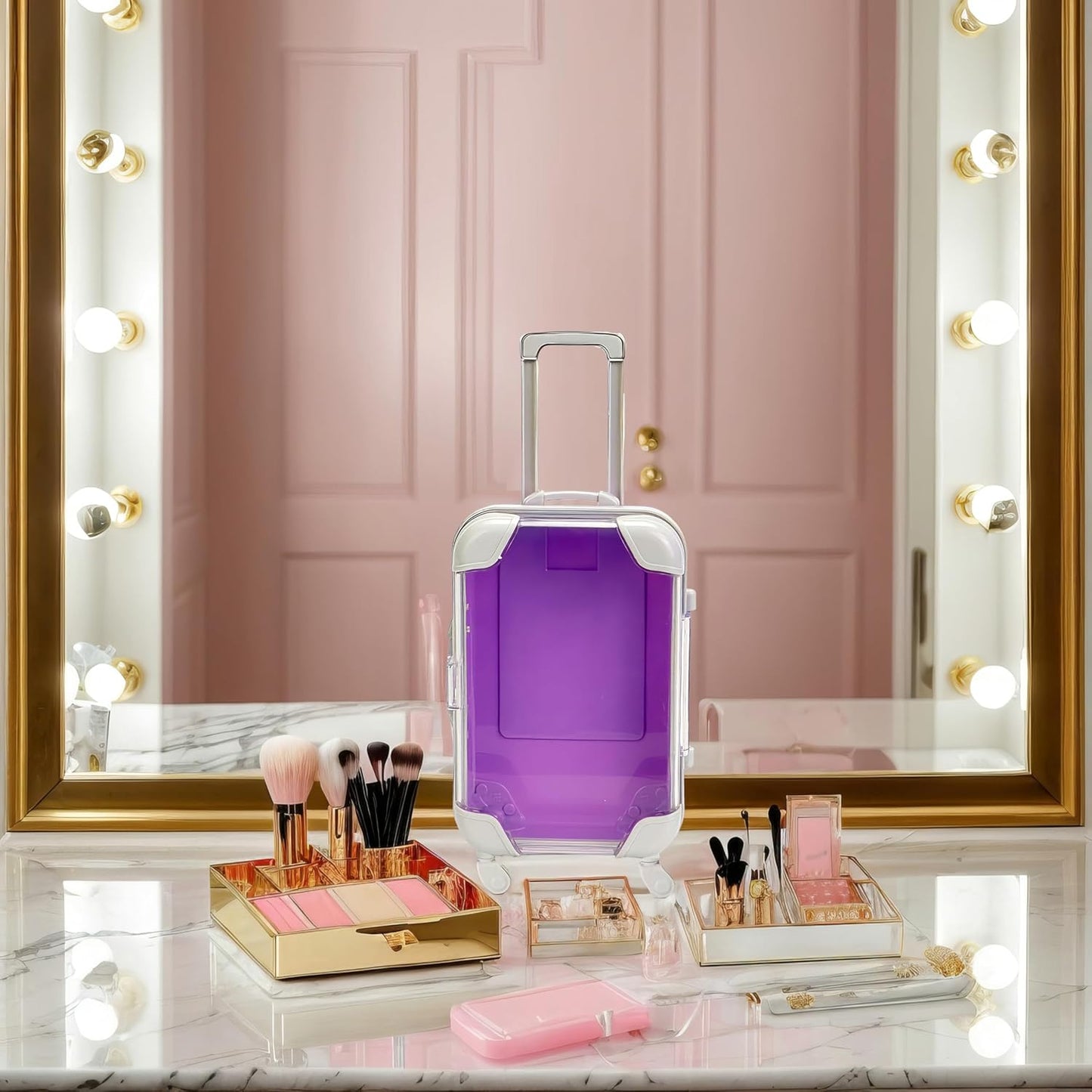 False Eyelash Storage Box, Portable Travel Organizer Mini Luggage False Eyelash Tray Makeup Tool (PURPLE)