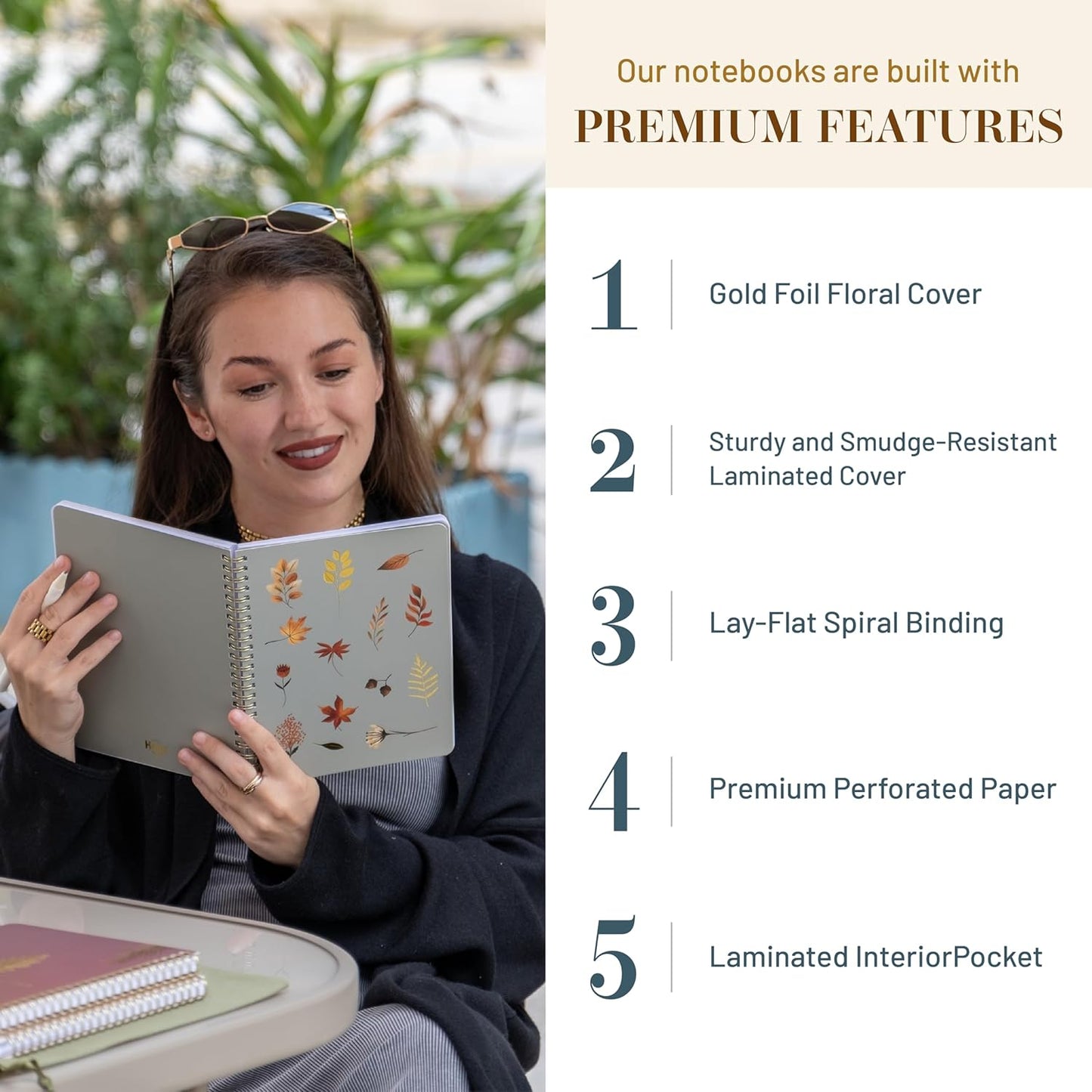 Happy Hoos® Aesthetic Spiral Notebook - 6.25" x 8.25" College Ruled Journal Notebook - Hard Cover Writing Journal for Work, School, Travel, More - Floral Notebook 8 Seasonal Designs (Fall Foliage)