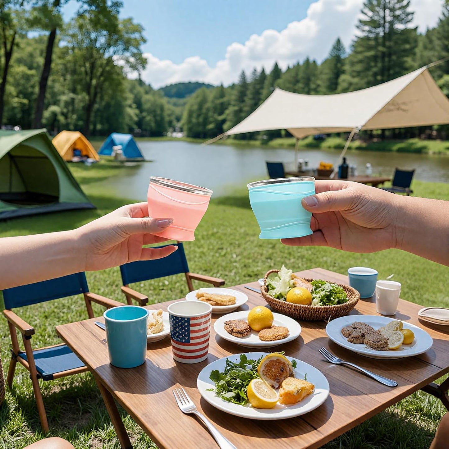 Silicone Collapsible TravelCup - Silicone Folding Camping Cup with Lids -Collapsible Water Cup- Foldable Drinking Cup - for Travel, Camping, Hiking,Outdoor Sports,[6oz]