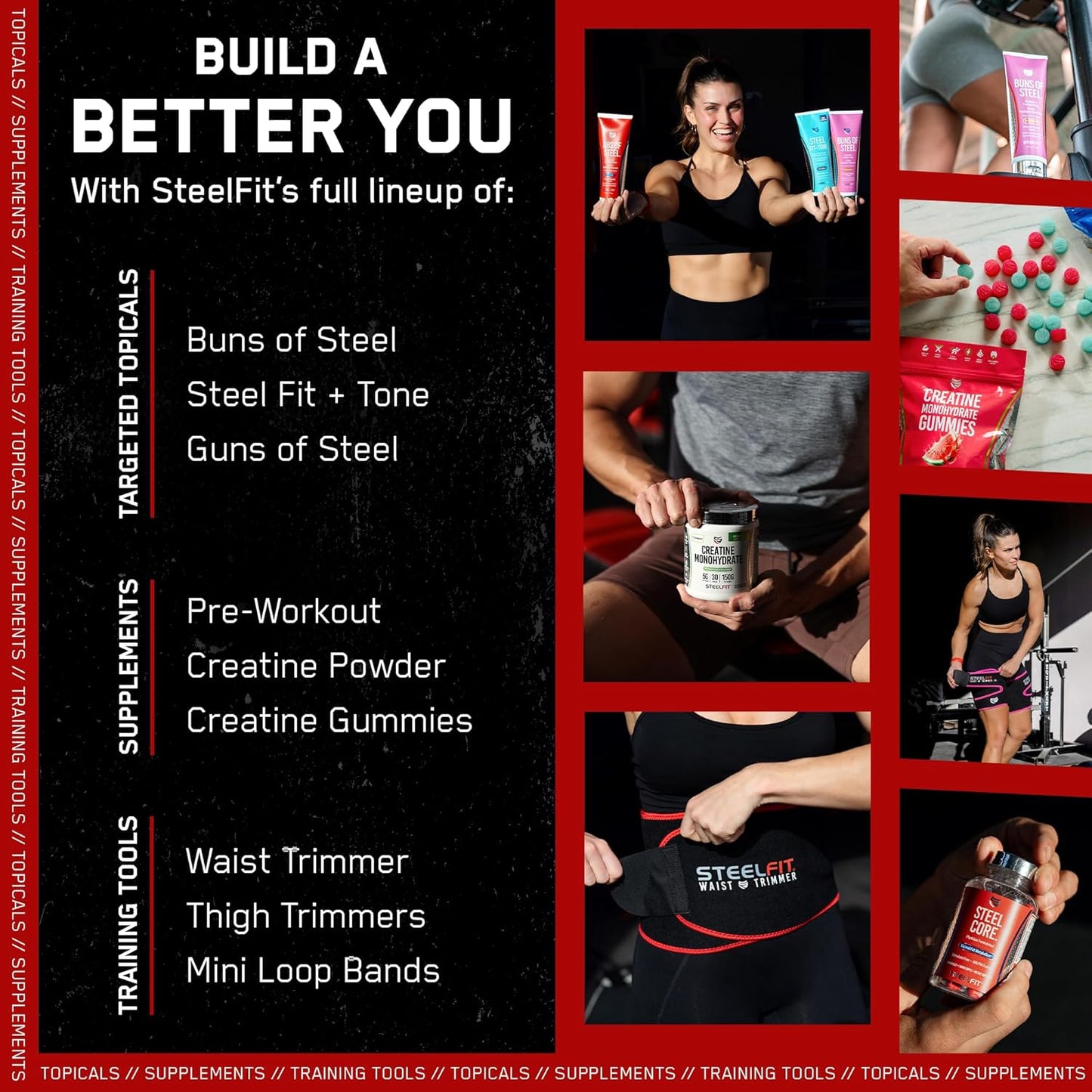 SteelFit Abs of Steel Maximum Definition Cream - Skin Tightening, Toning & Firming Lotion for Sculpting Abs - L-Carnitine Pre & Post Workout Supplement for Men & Women - Non-Greasy Formula, 8 Ounces