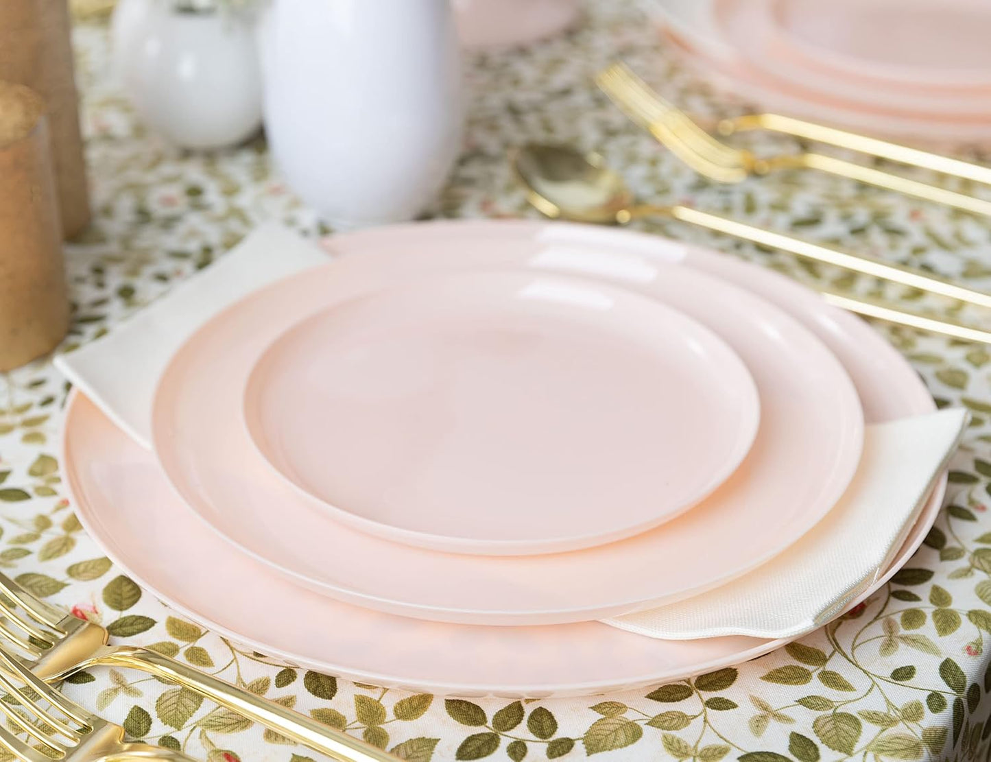 PLASTICPRO [30 Pack 10.7''] Pink Plastic Party Plates Edge Collection Premium heavyweight Elegant Disposable Tableware Dishes