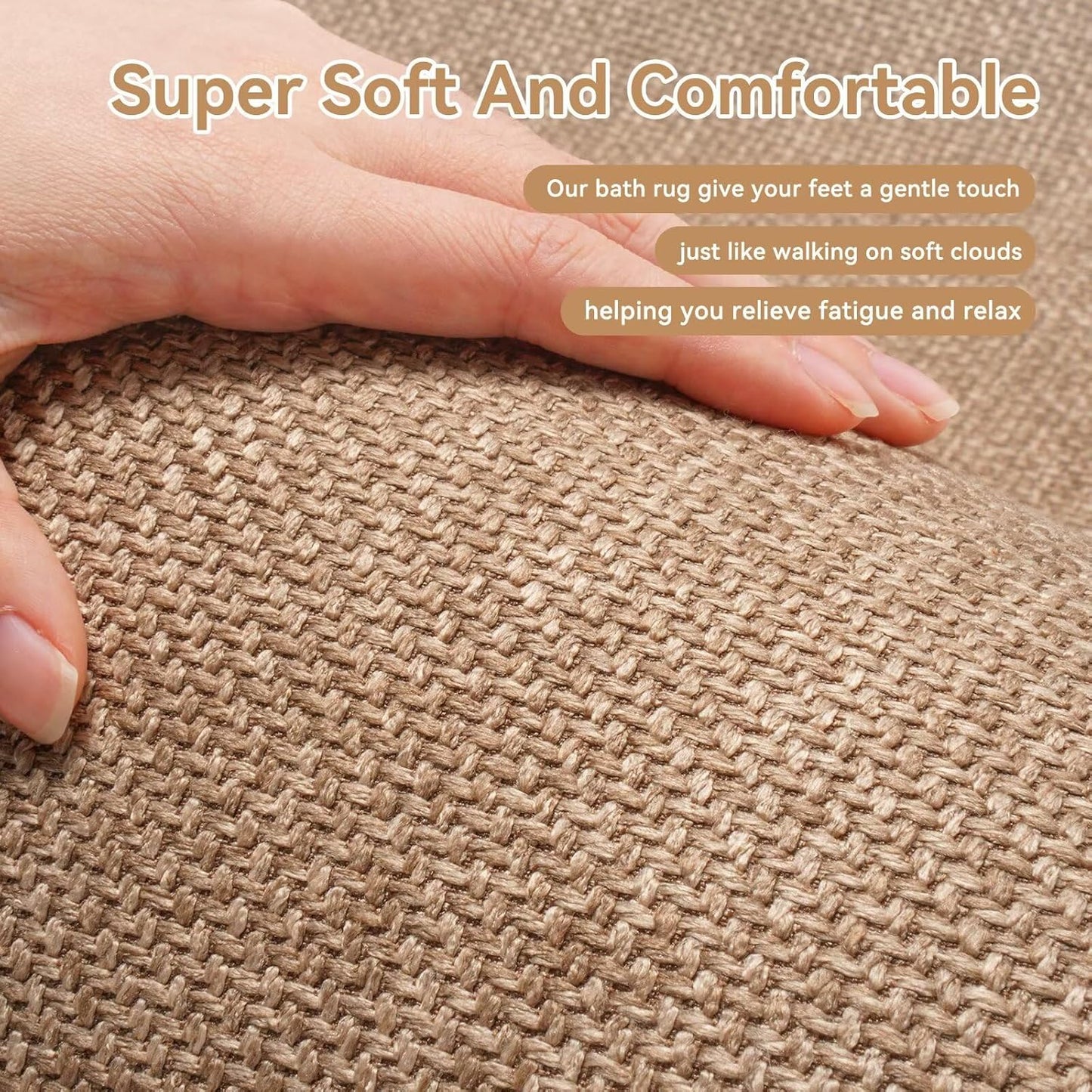 Non Slip Bath Mat Bathroom Rugs, Rubber Backing Braided Ultra Thin Bath Mats, Super Absorbent Quick Dry Bath Rug Shower Mat, Bathroom Floor Mat Fit Under Door, Machine Washable, Brown 16" x 24"