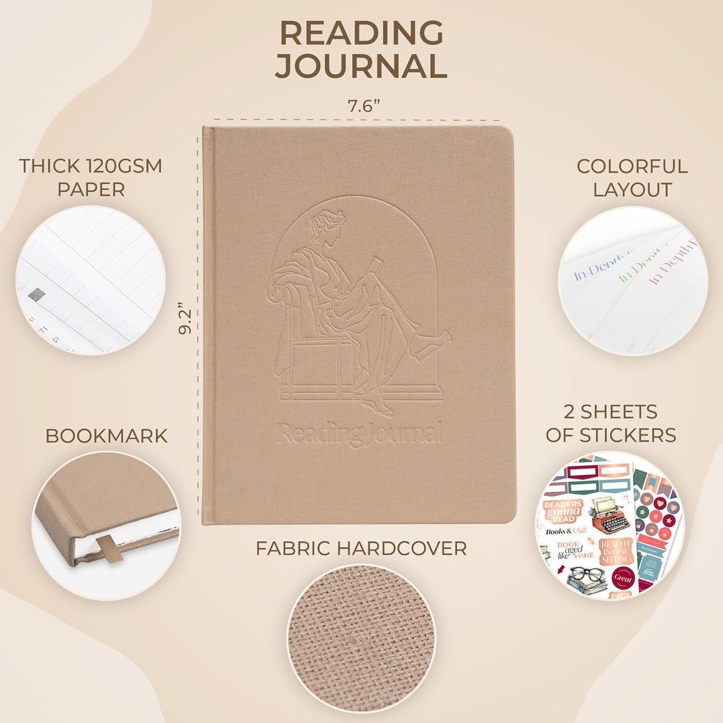 Skyline Reading Journal – Book Review Log & Tracker for Reading Tracking – Accessories & Gift for Book Lover, 7.6x9.2” (Sandstone Debossed)