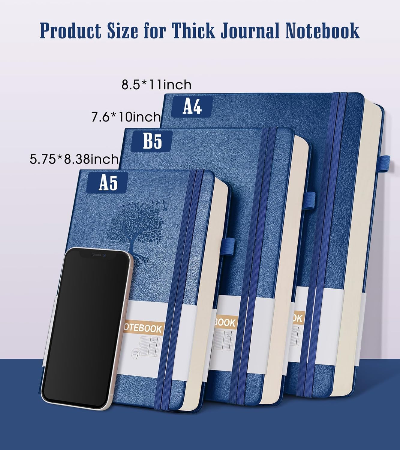 Lined Journal Notebook, 365 Pages A4 Large Journals for Writing Ruled Notebook, Hardcover Leather Journal for Women Men, Daily Notebook for Work, Note Taking, 100Gsm Thick Paper(8.5" x 11" Darkblue)