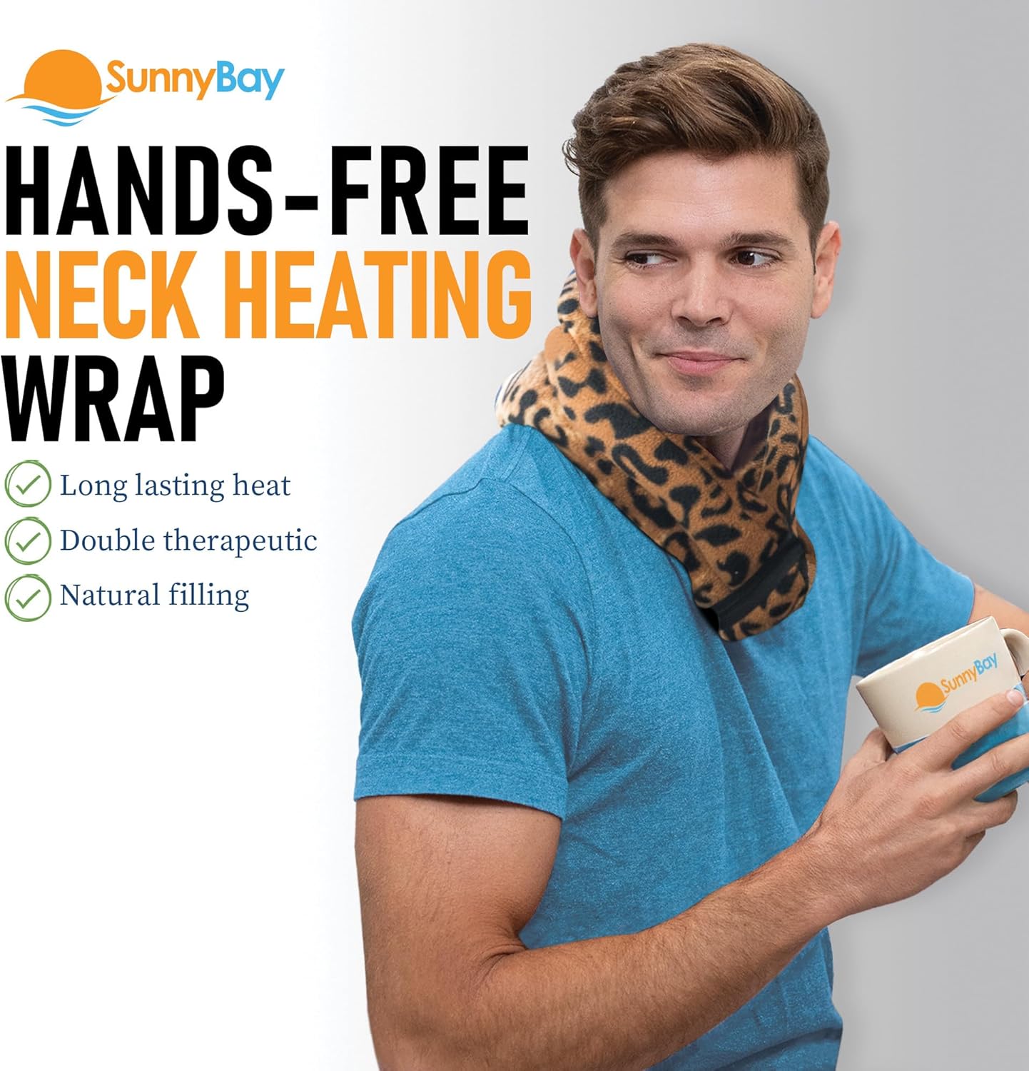 SunnyBay Microwave Heating Pad, Microwavable Heated Neck and Shoulder Wrap, Weighted Hands-Free Beanbag Pack with Wide Neck Coverage, 2.5 lbs, 26 Inches Long-Length, Made in USA, Leopard