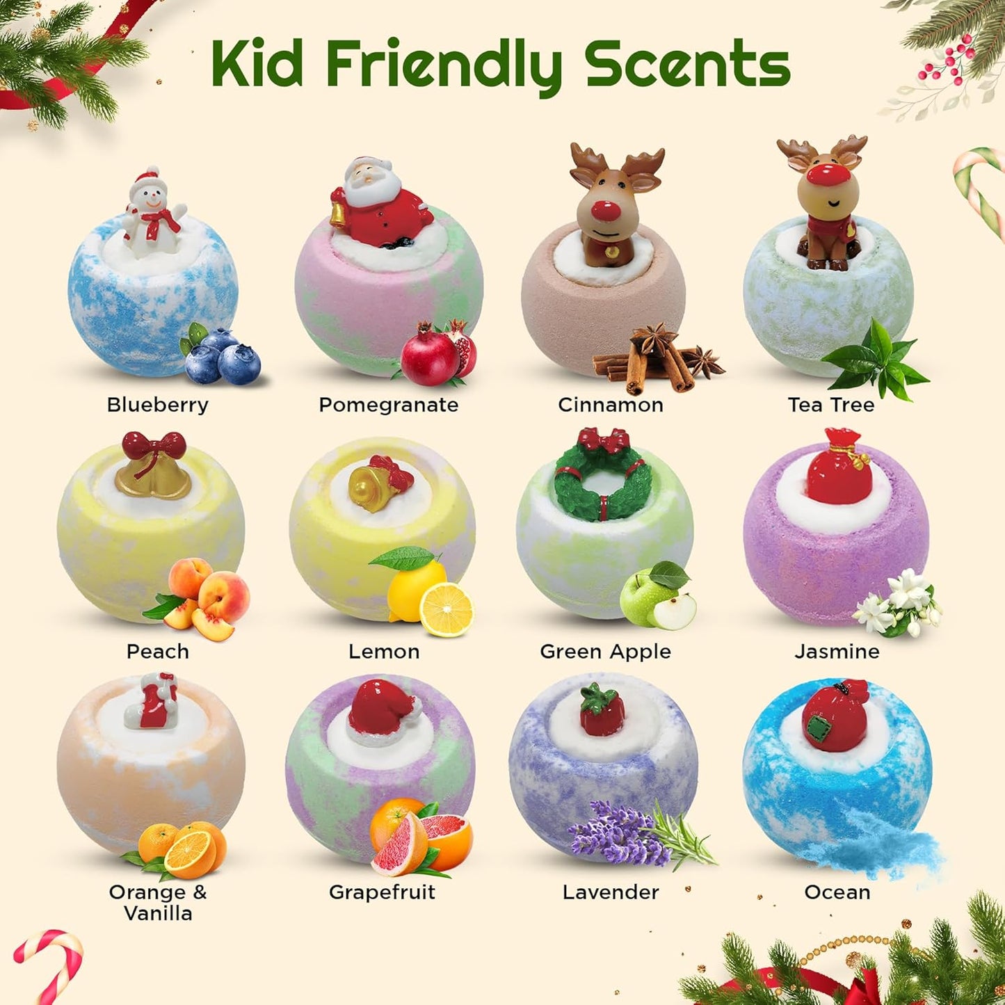 EvolutionUSA - Christmas Bath Bombs for Kids, Holiday Bath Bombs with Surprise Inside, Perfect Christmas Stocking Stuffers or Festive Holiday Bathombs Set, Natural & Hypoallergenic Bath Ball Set