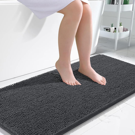 OLANLY Bathroom Rugs 47x24, Extra Soft Absorbent Chenille Bath Rugs, Rubber Backing Quick Dry, Machine Washable Bath Mats for Bathroom Floor, Tub and Shower, Home Decor Accessories, Dark Grey