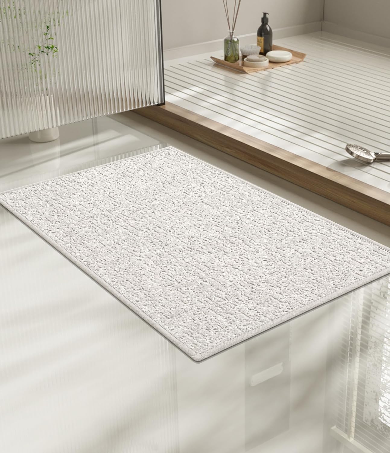 chakme Bathroom Rugs Mat 24x17, Ultra Thin Non Slip Bath Mat Small Quick Dry Absorbent Bath Mat for Bathroom Floor, (White, 24"x17")
