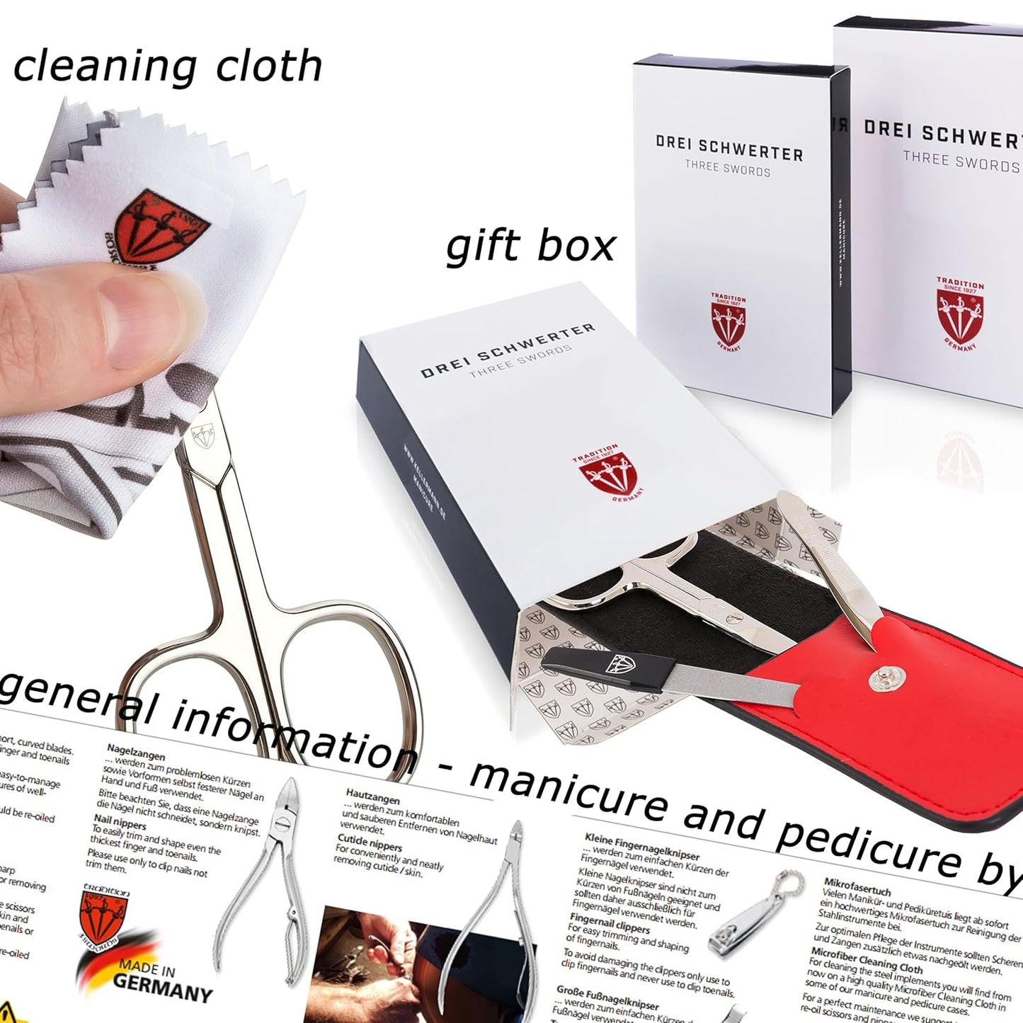 3 Swords Germany - Brand Quality 23 Piece Manicure Pedicure Grooming kit Set for Professional Finger & Toe Nail Care Tweezers File Clipper Fashion Leather case in Gift Box, Made by 3 Swords (7452)