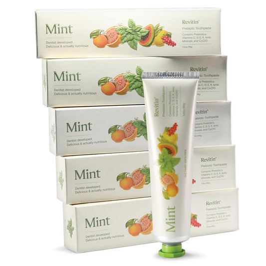 Revitin Toothpaste | Fluoride-Free Prebiotic Mint Tooth Gel | No SLS, Gluten Free, Dye Free, GMO Free, No Sweeteners | Non-Toxic, Kid Approved, Pack of 5