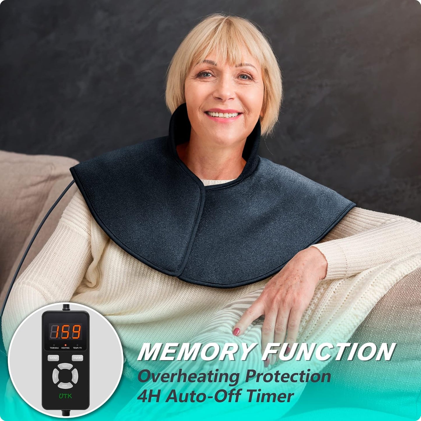 UTK Heating Pad for Neck and Shoulders,Natural Jade Tourmaline,Upgrade Size to Cover More Areas of Neck,Shoulder,Shoulder Blade and Back(23''x 24'')|Gift for Dad