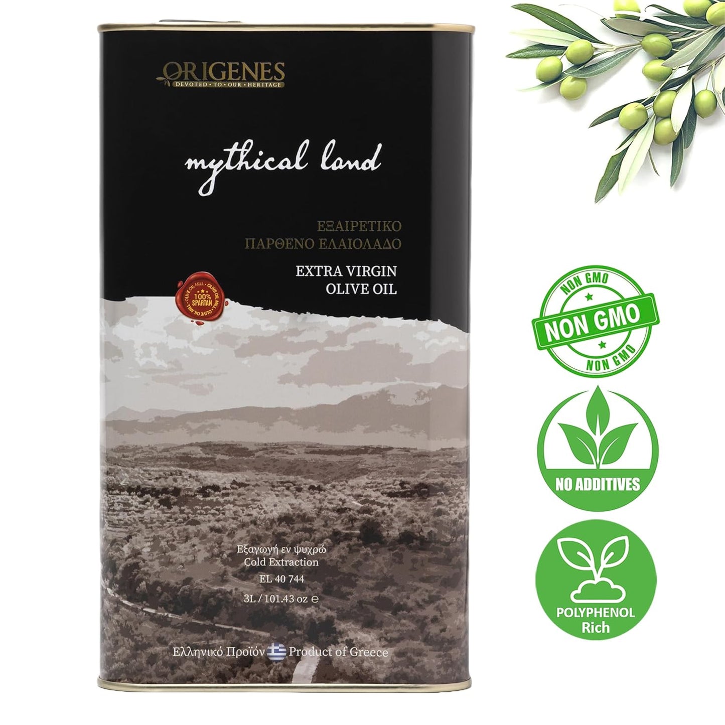 Extra Virgin Olive Oil Tin, Great Taste Cold Pressed, Polyphenol Rich EVOO, KORONEIKI Olive Oil Extra Virgin, EVOO from the Land of Sparta 3lt Tin