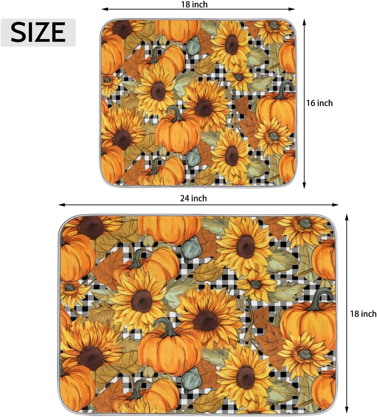 Hexteria Dish Drying Mat for Kitchen Counter Absorbent Microfiber Kitchen Drying Mat Summer Pumpkin and Sunflower Dish Drainer Rack Mat Heat Resistant 18 x 24