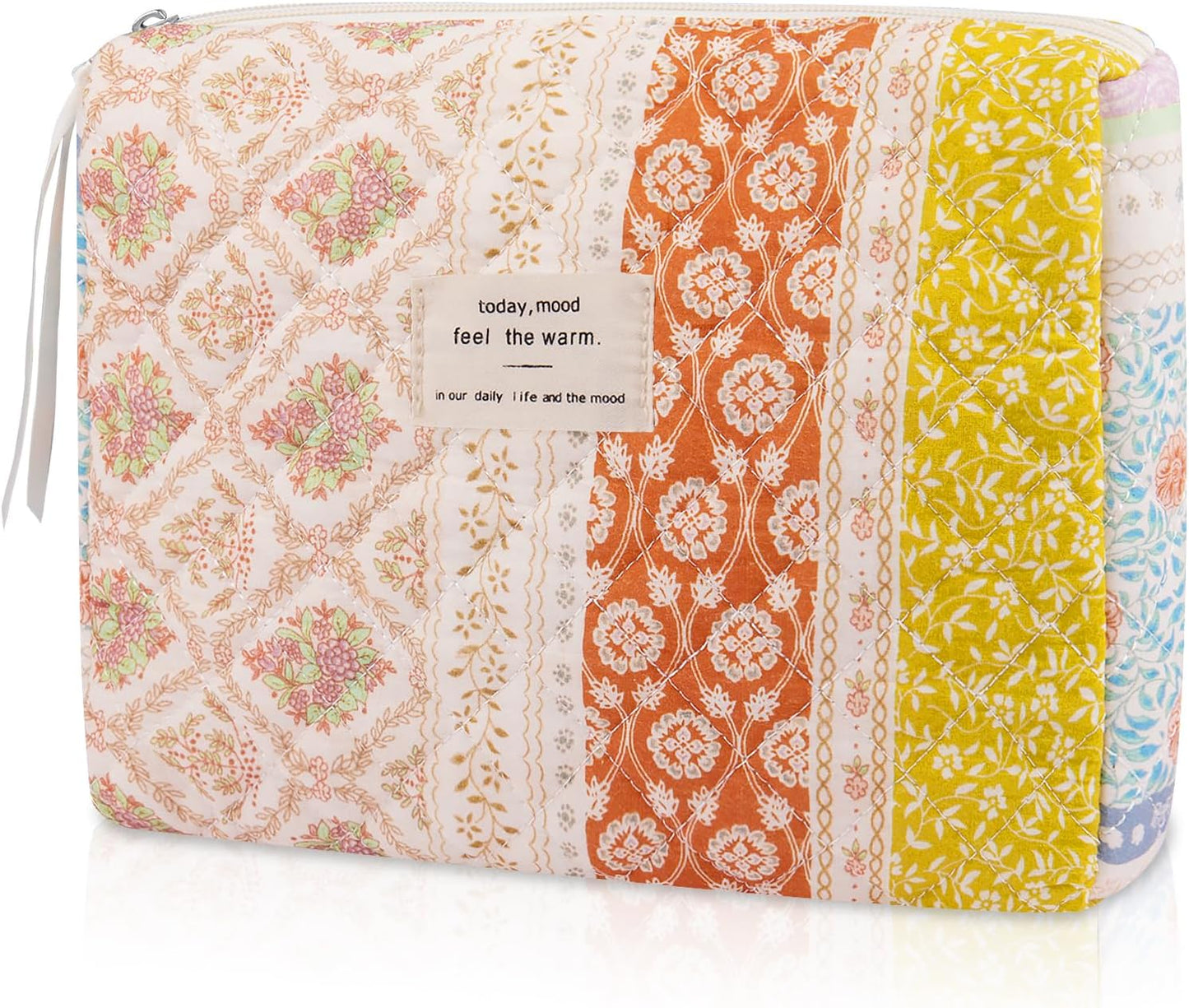 Floral Makeup Bag, Small Cosmetic Bag for Women Girls, Cute Cotton Makeup Bag, Quilted Makeup Bags, Flower Travel Toiletry Organizer Bag(Color-Coded Floral)