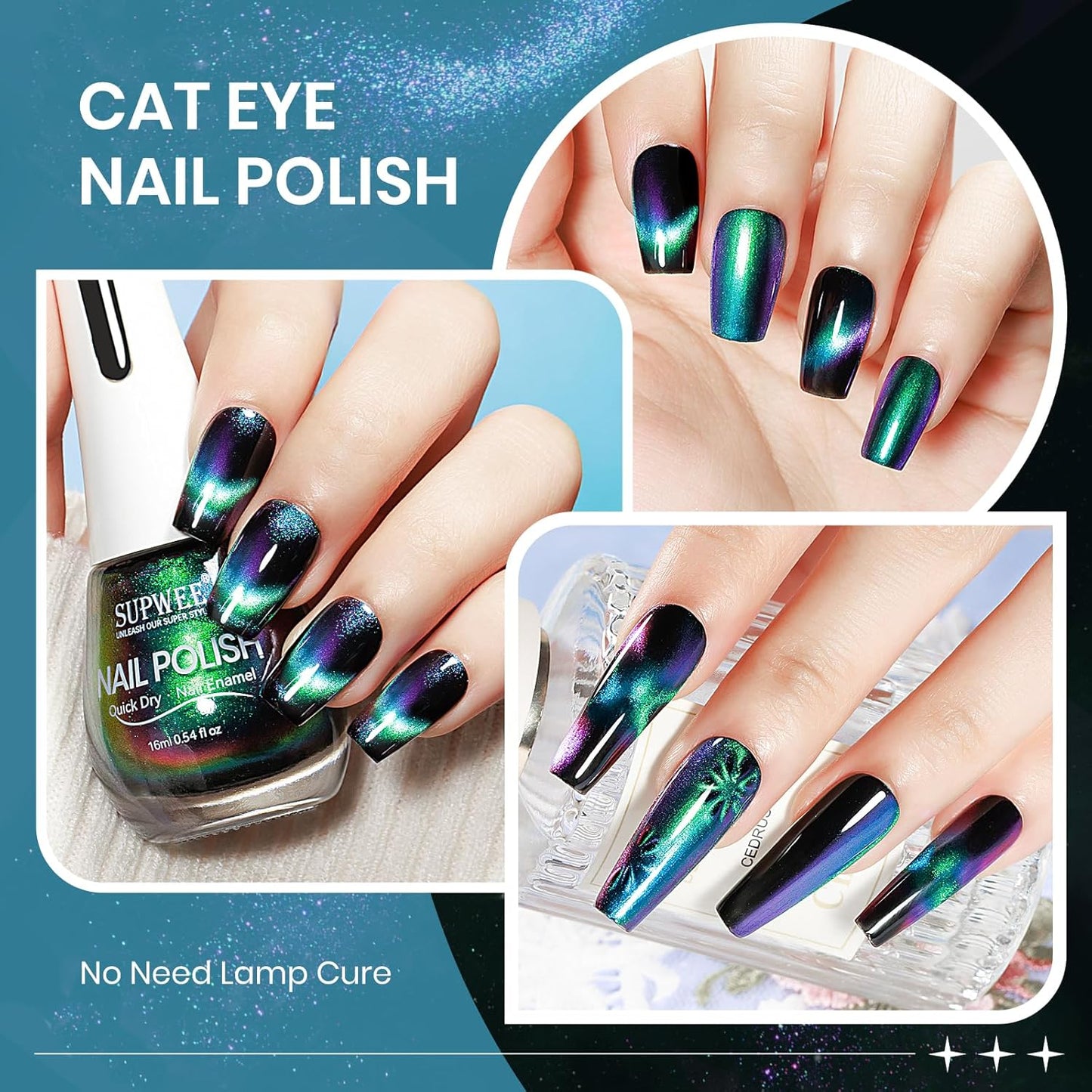 Cat Eye Nail Polish Non Gel with Magnet Quick Dry Cateye Magnetic Nail Polish for Fingernail Air Drying Fast Lacquer Manicure Gift For Women Girls 16ml, 0.54fl oz