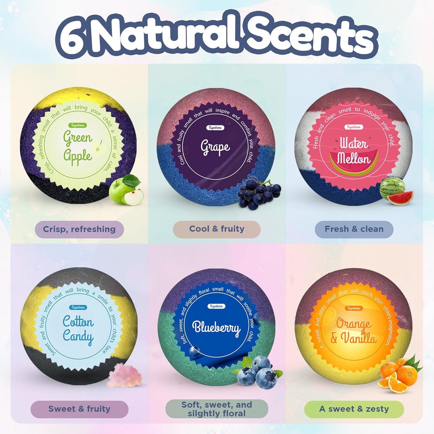 EvolutionUSA Black Epic Superhero Bath Bombs for Kids, 6 Super Hero Bath Bombs with Toy Inside, Lush Childrens Bathbombs, Organic Bathbomb with Surprise Inside, Fizzy Fun Superhero Bath Balls