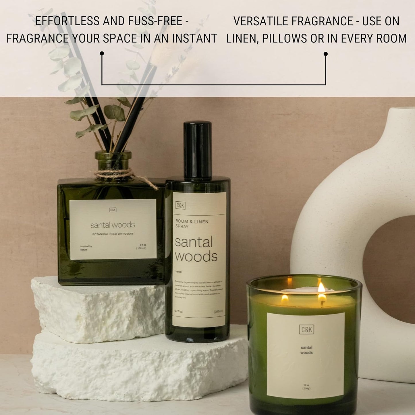 Craft & Kin Santal Woods Room Spray for Bedding, 6.76 oz, Pillow Spray, Long-Lasting Room Freshener, Soothing Aroma Mist for Home & Washroom