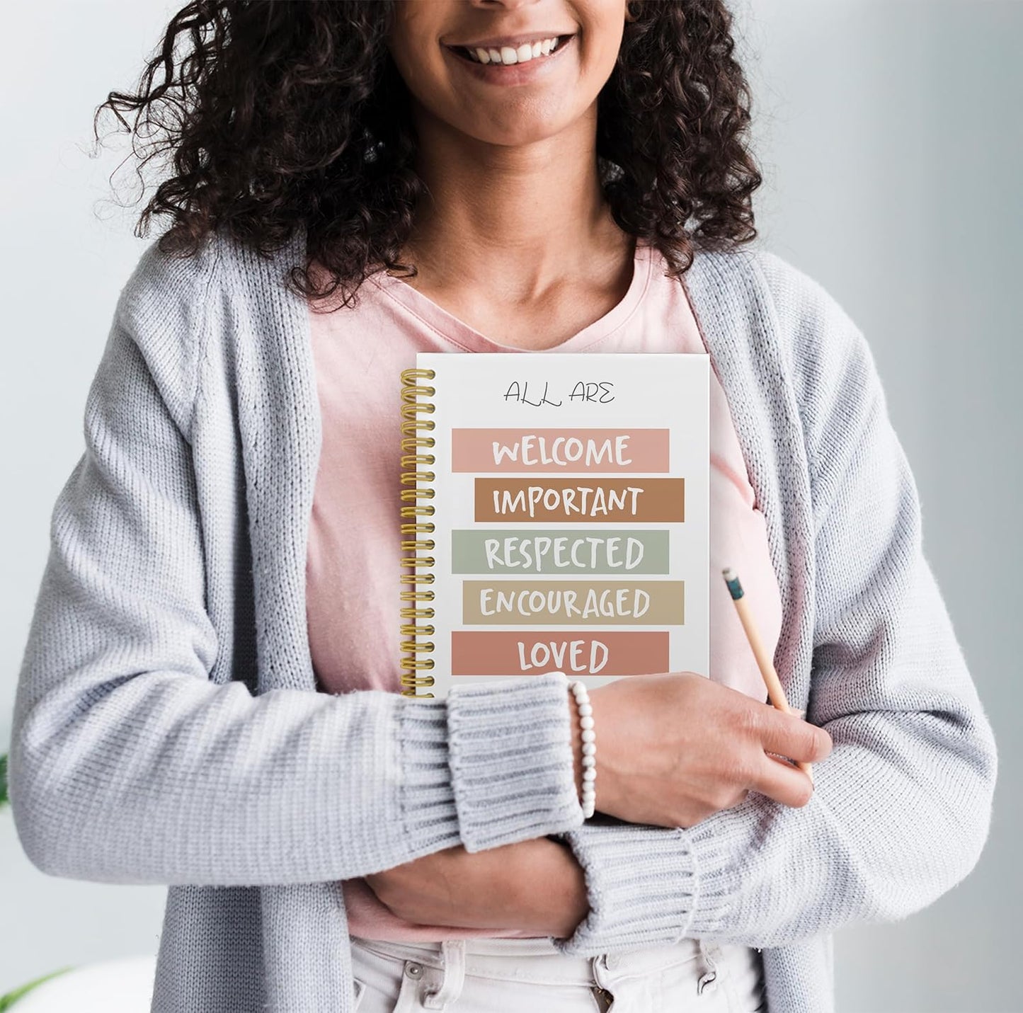 All are Welcome Here Diversity Notebook Journal, Inspirational Notebook, Boho Classroom Supplies, Boho Teacher Supplies, Affirmation Journal, Spiral Notebook 5.5x8.3 with 164 Pages