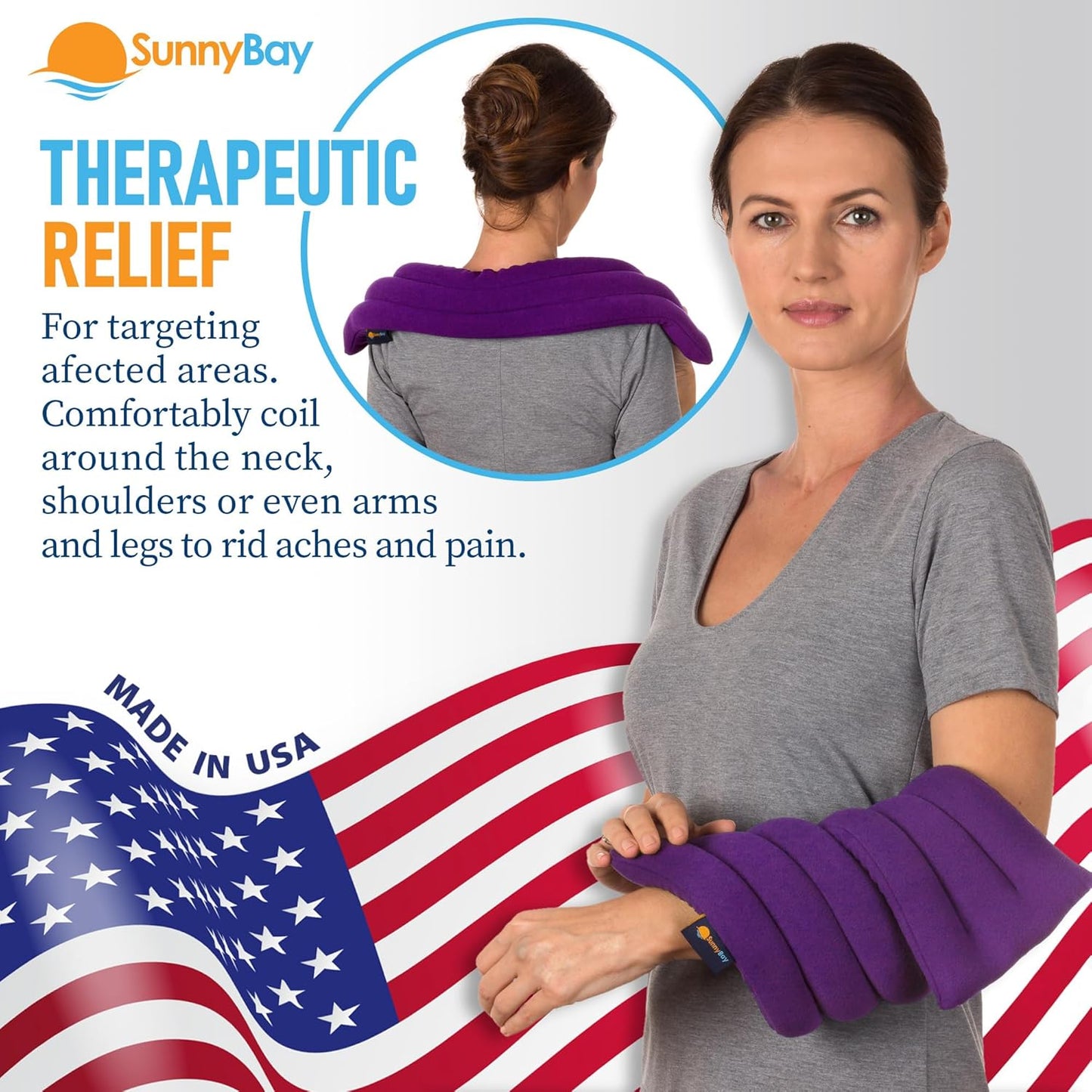 SunnyBay Microwave Heating Pad, Microwavable Heated Neck and Shoulder Wrap for Moist Hot or Cold Therapy, Lightly Weighted with Moldable Flaxseed, 26x6 Inches, Made in USA, Purple