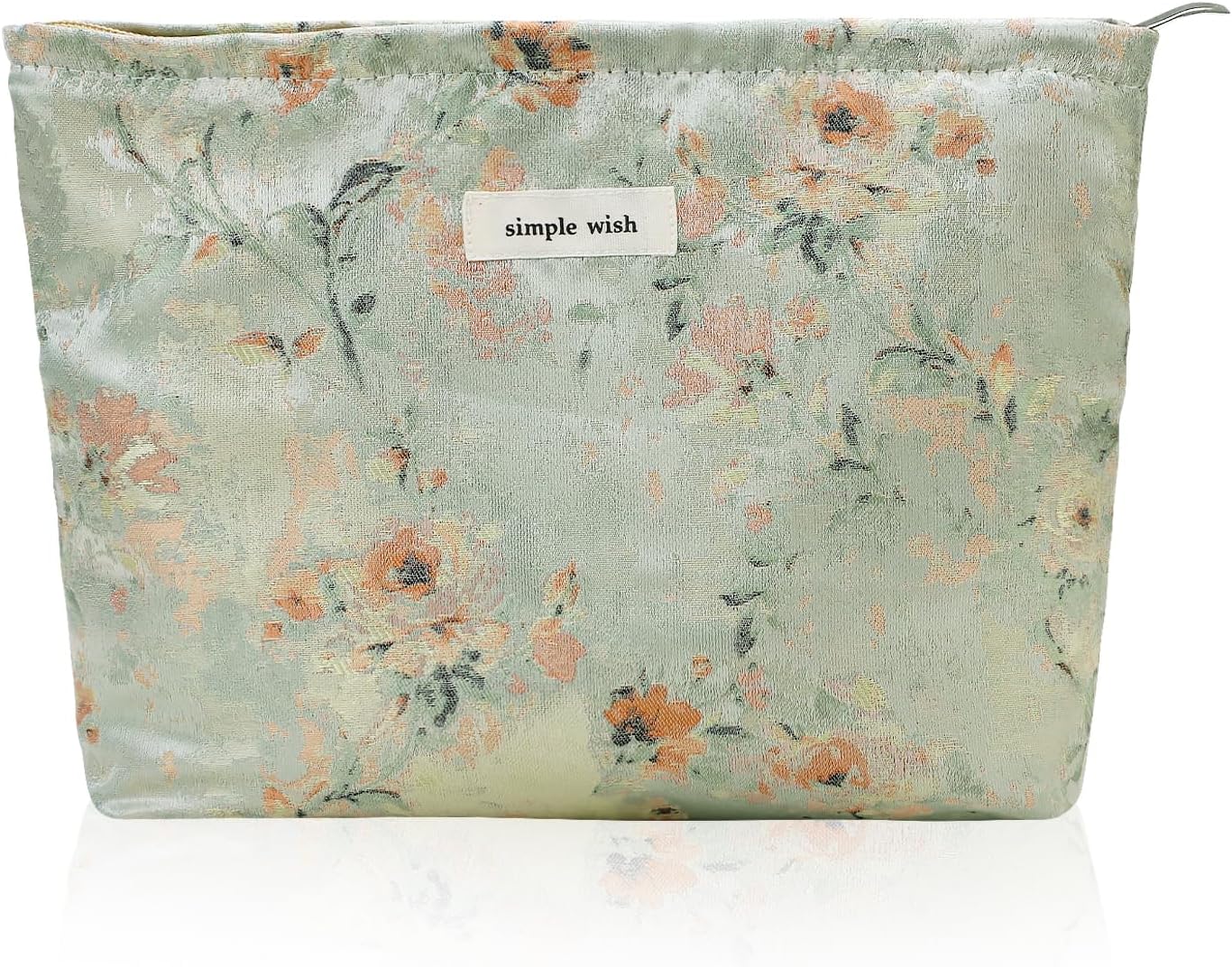 Wudygirl Aesthetic Makeup Bag Large Capacity Cosmetic Bag Canvas Makeup Pouch Toiletry Bag for Women and Girls Travel Floral Make up Bag Makeup Organizer with Zipper (Oli Rose)