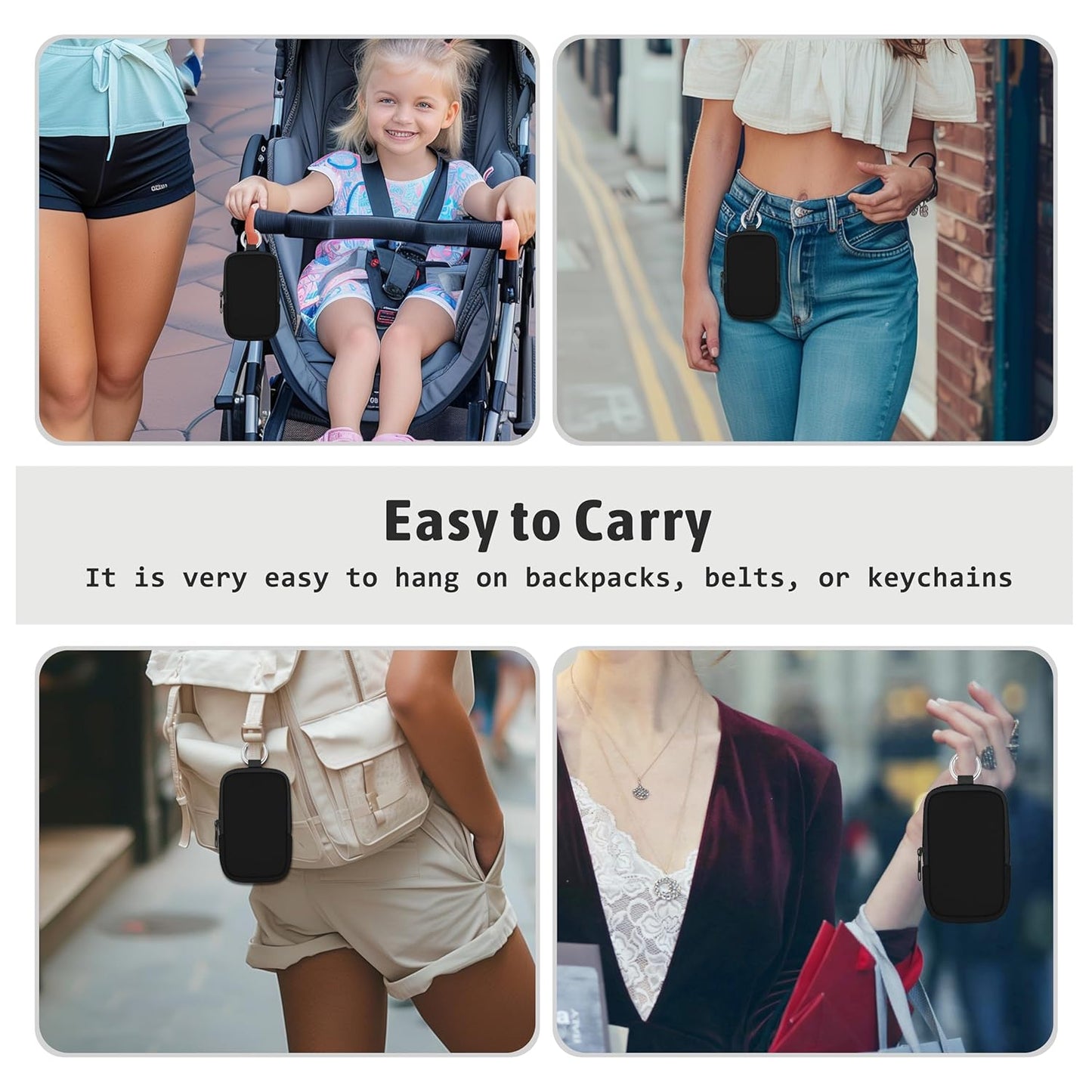 Hand Sanitizer Spray Case, Hand Sanitizer Holder Zippered Pouch, Cute Fashion Accessory with Snap Hook for Glow Mist and Power Mist 1FL OZ, Black