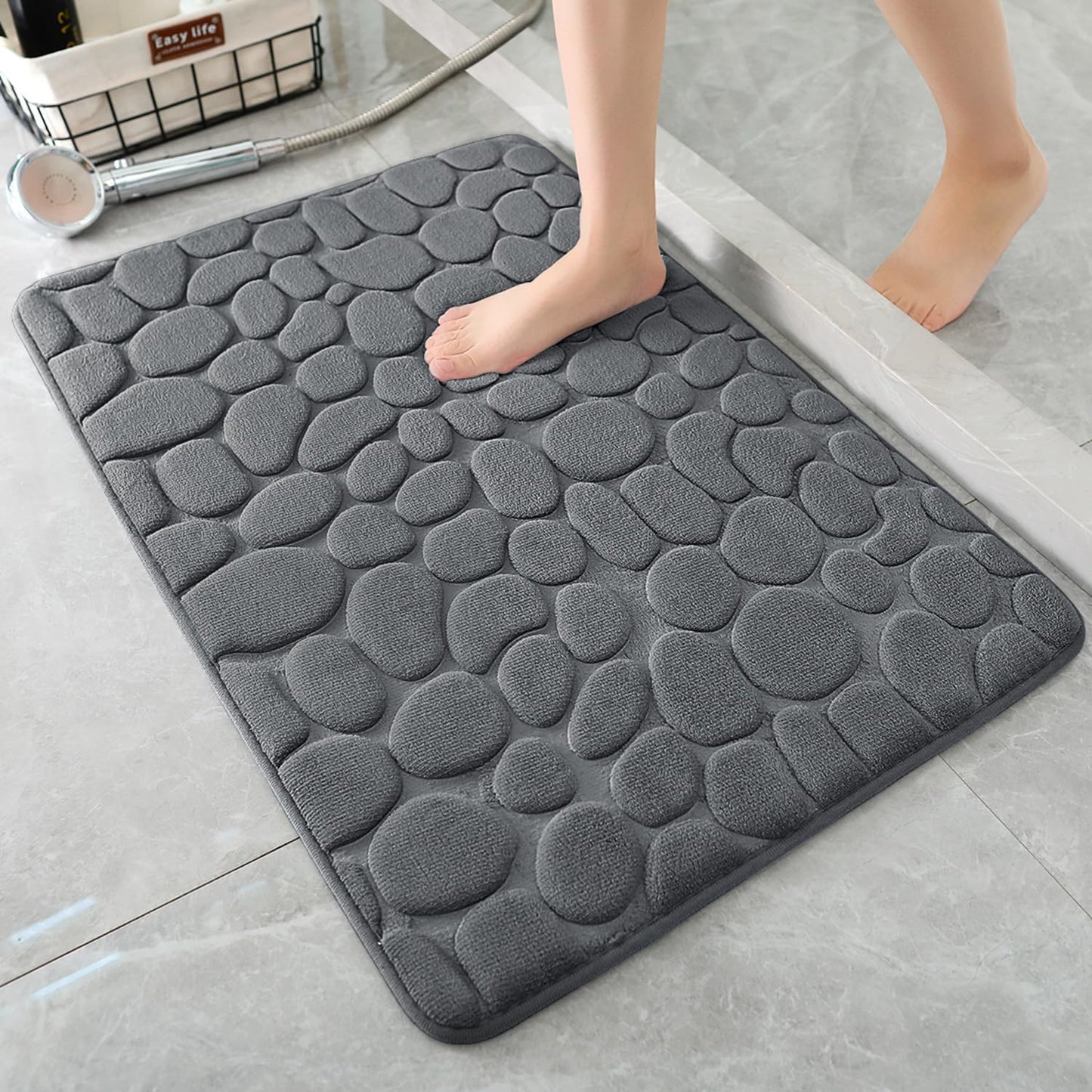 YIHOUSE Memory Foam Bath Mat Cobblestone Bathroom Rugs Super Water Absorbent Bath Mats for Bathroom Machine Washable Bath Rugs(24 x 36,Dark Gray)