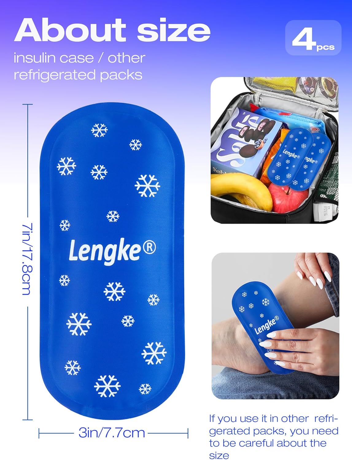 Leng Ke TSA Approved Ice Packs for Travel, 100g Reusable Ice Pack Suitable for Most Insulin Cooler Travel Case (4 Packs)