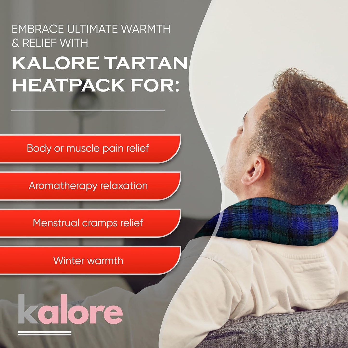 Microwavable Heating Pads for Winter Warmth, Back, Stomach & Head Comfort – Kalore Cotton Tartan Neck Wrap – Even Heat Distribution Hot Compress Bag – Wheat Heat Pad XL – Lavender Scent – Black Watch