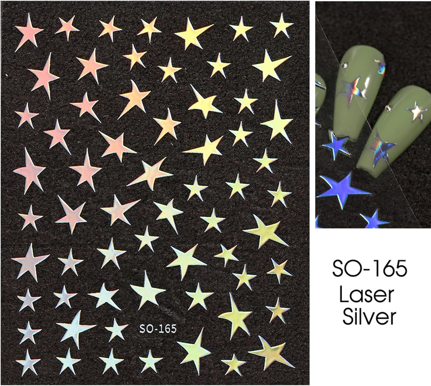 7 Sheets Star Nail Art Stickers - Gold, Silver, White, Black 3D Self-Adhesive Decals for Manicure Decorations - Nail Designs and Supplies for Women