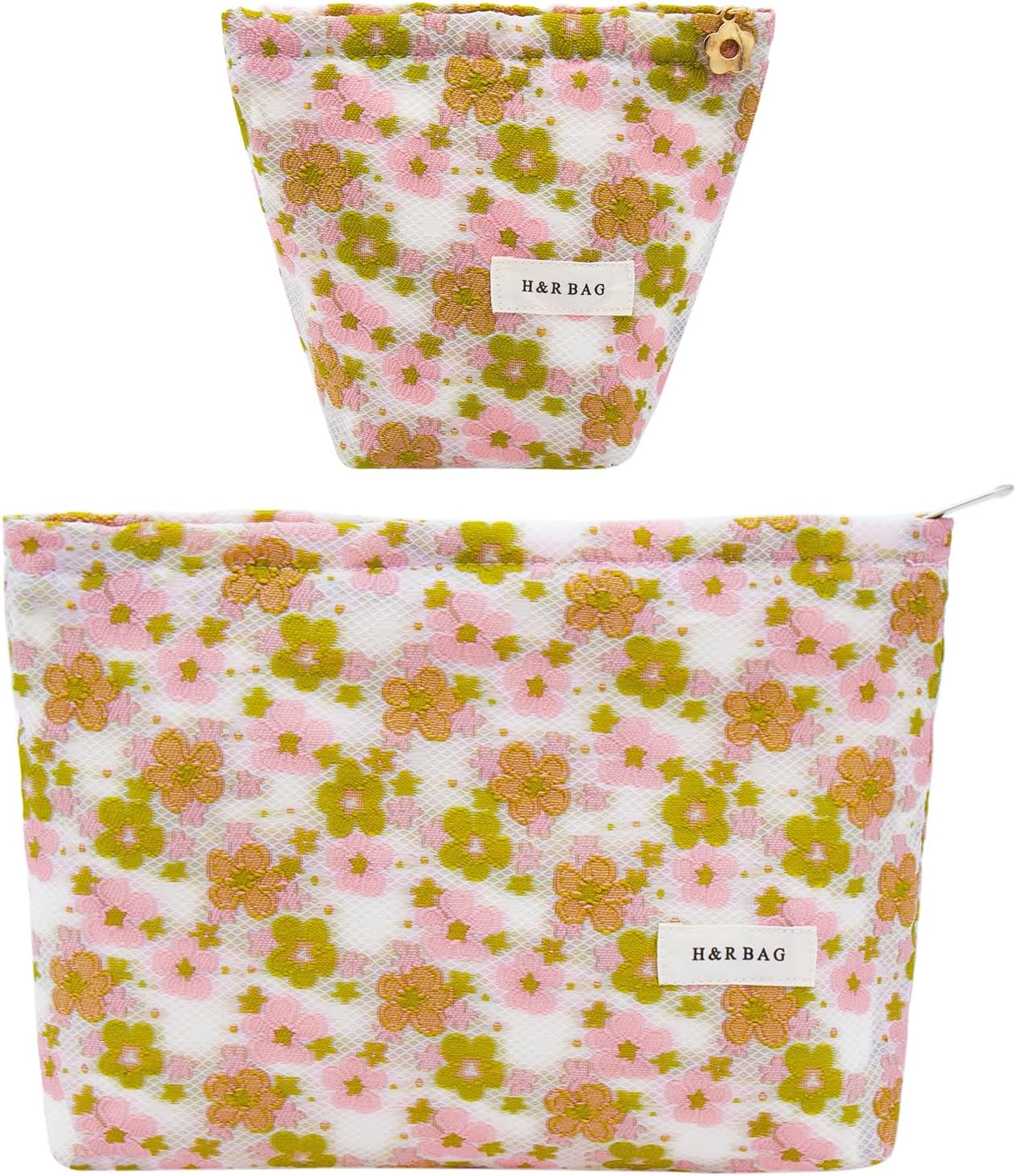 2 Pcs Makeup Bags, Large Cosmetic Bag Travel Toiletry Bag Organizer for Women, Embroidery Craft, Floral Makeup Bag Small Cosmetic Pouch Purse with Zipper Gifts for Girls Teen