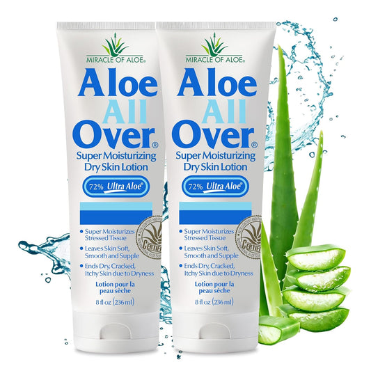 Miracle of Aloe’s Aloe All Over Super Moisturizing Dry Skin Lotion (2-Pack, 8 oz) - Made with 72% UltraAloe Aloe Vera Gel. Safe for Everyone: Men, Women, Kids. Ends Flaking and Restores Dry Skin Fast