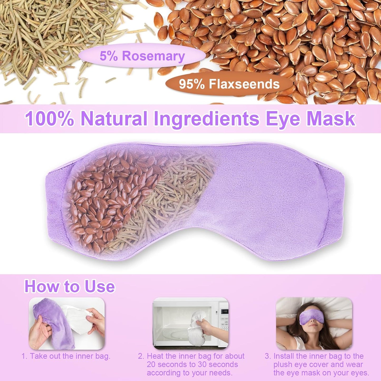Weighted Eye Mask for Sleeping, Soft Heated Eye Mask, Moist Heat Warm Compress for Eyes, Natural Rosemary & Flaxseeds Microwave Reusable Sleep Mask, Must Haves for Women Spa, Home, Office
