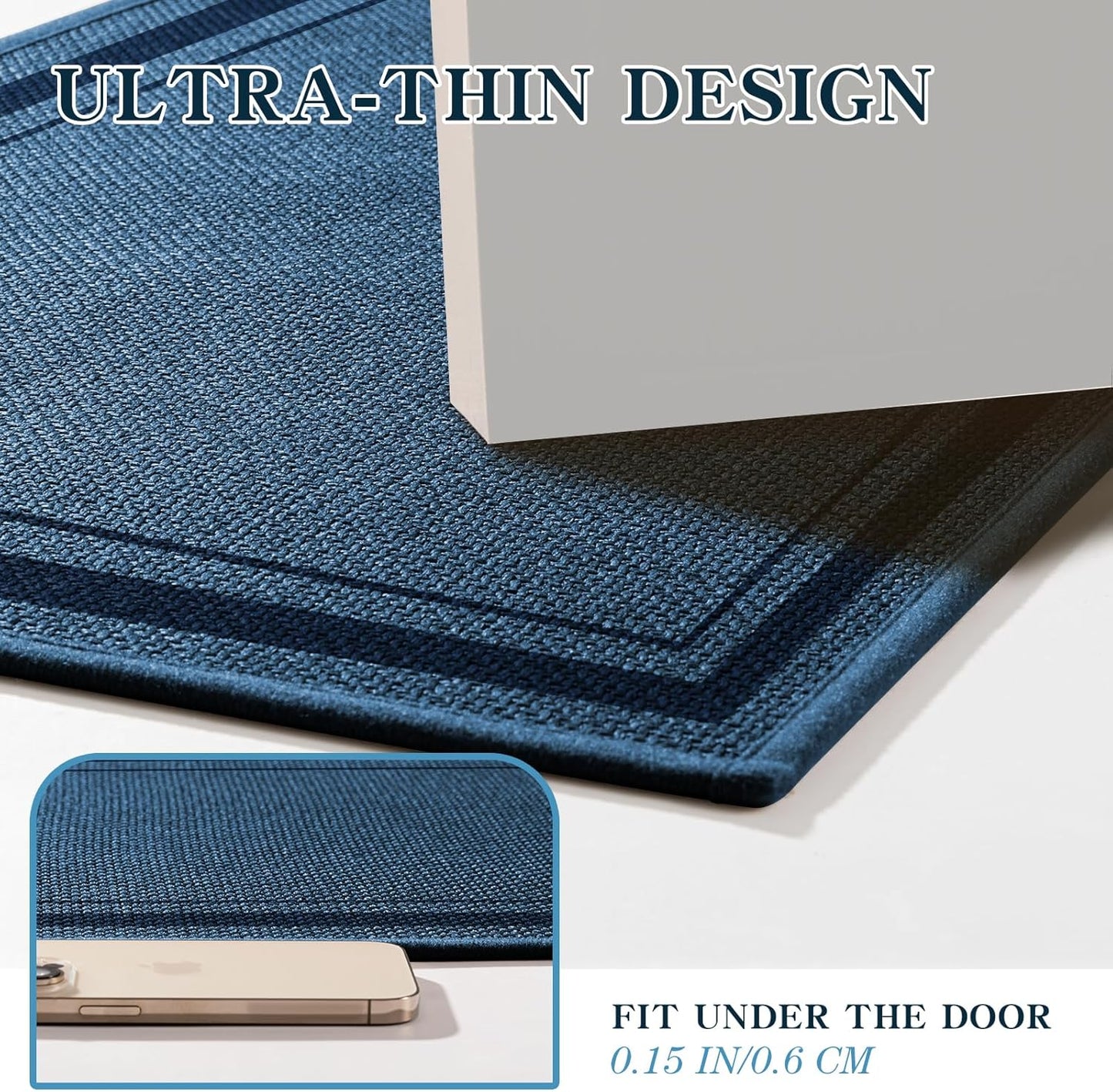 chakme Bathroom Rugs Mat 24x17, Ultra Thin Non Slip Bath Mat Small Quick Dry Absorbent Bath Mat for Bathroom, (Dark Blue, 24"x17")