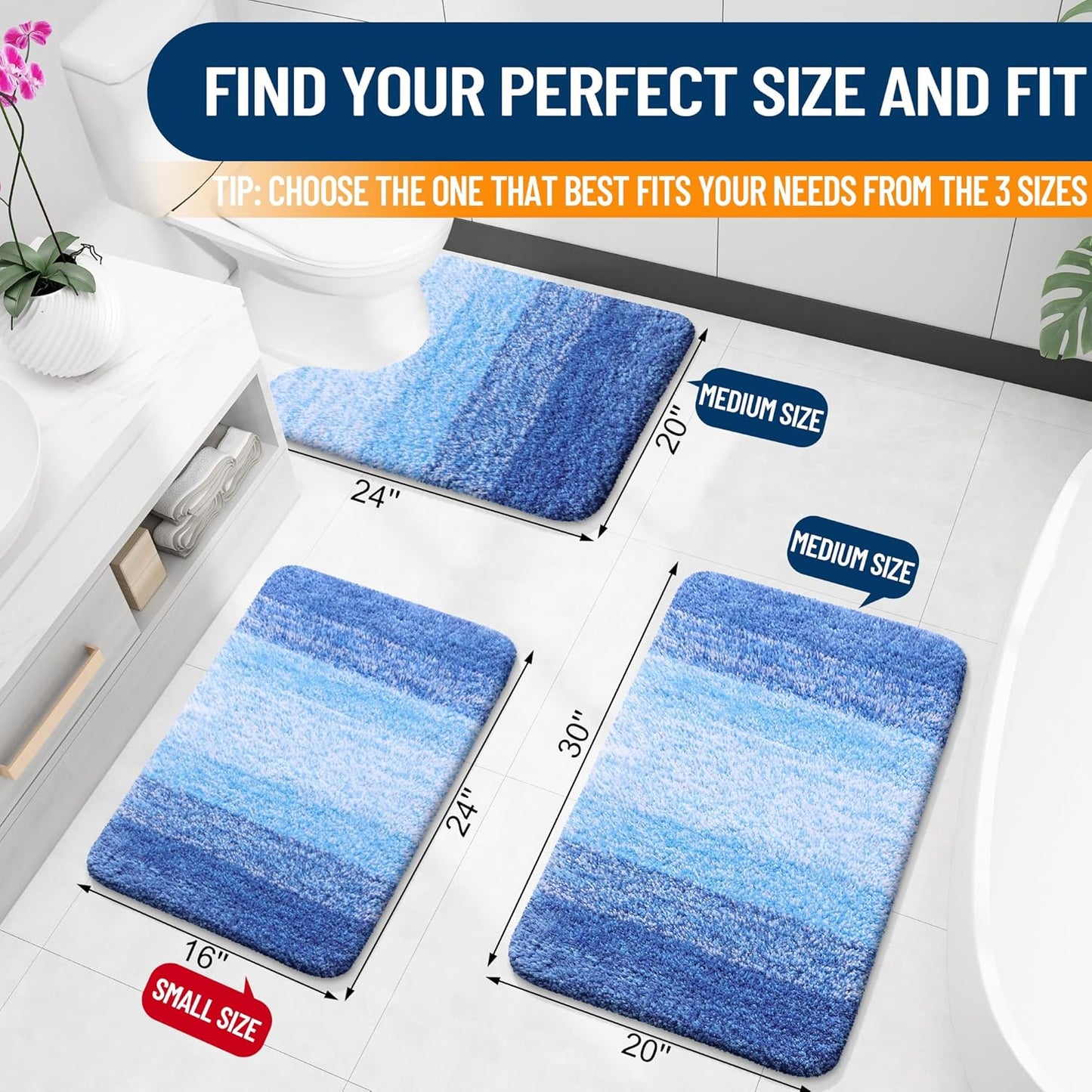 OLANLY Bathroom Rugs Mat 30x20, Extra Soft Absorbent Microfiber Bath Rugs, Rubber Backing, Quick Dry, Washable Bath Mats for Bathroom Floor, Tub and Shower, Home Decor Accessories, Light Royal Blue