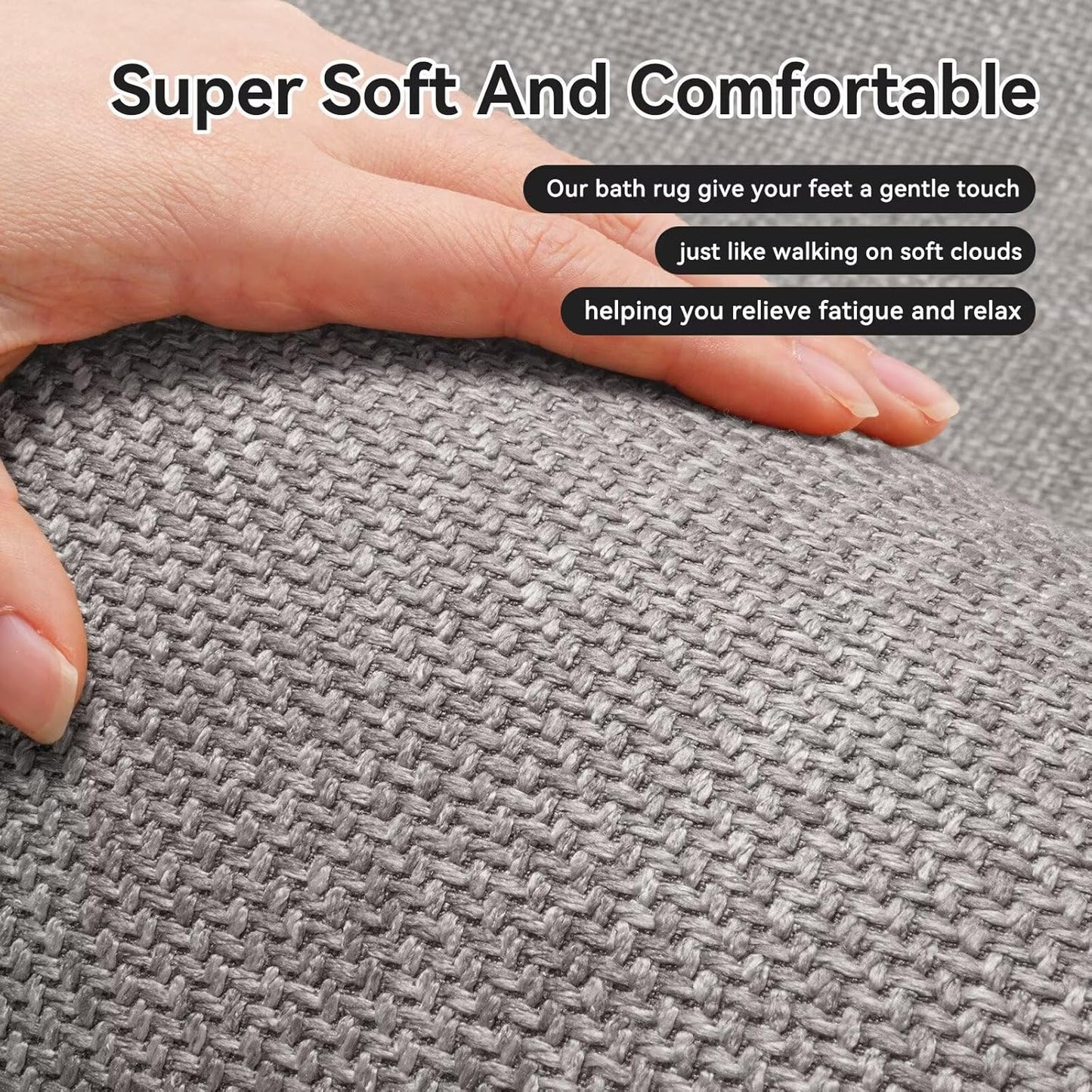 Ultra Thin Braided Bathroom Rugs Bath Mat Non Slip Washable, Rubber Backing Super Absorbent Thin Bathroom Rug Fit Under Door, Quick Dry Entrance Bath Rug Shower Floor Mat, Gray 20"x32"