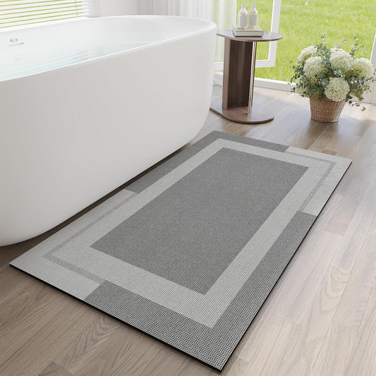 Non Slip Long Bath Mat Bathroom Runner, Rubber Backing Ultra Thin Bathroom Rugs Fit Under Door Quick Dry Super Absorbent Washable Bath Rug Shower Mat for Bathtub Sink Floor, Grey 24"x48"