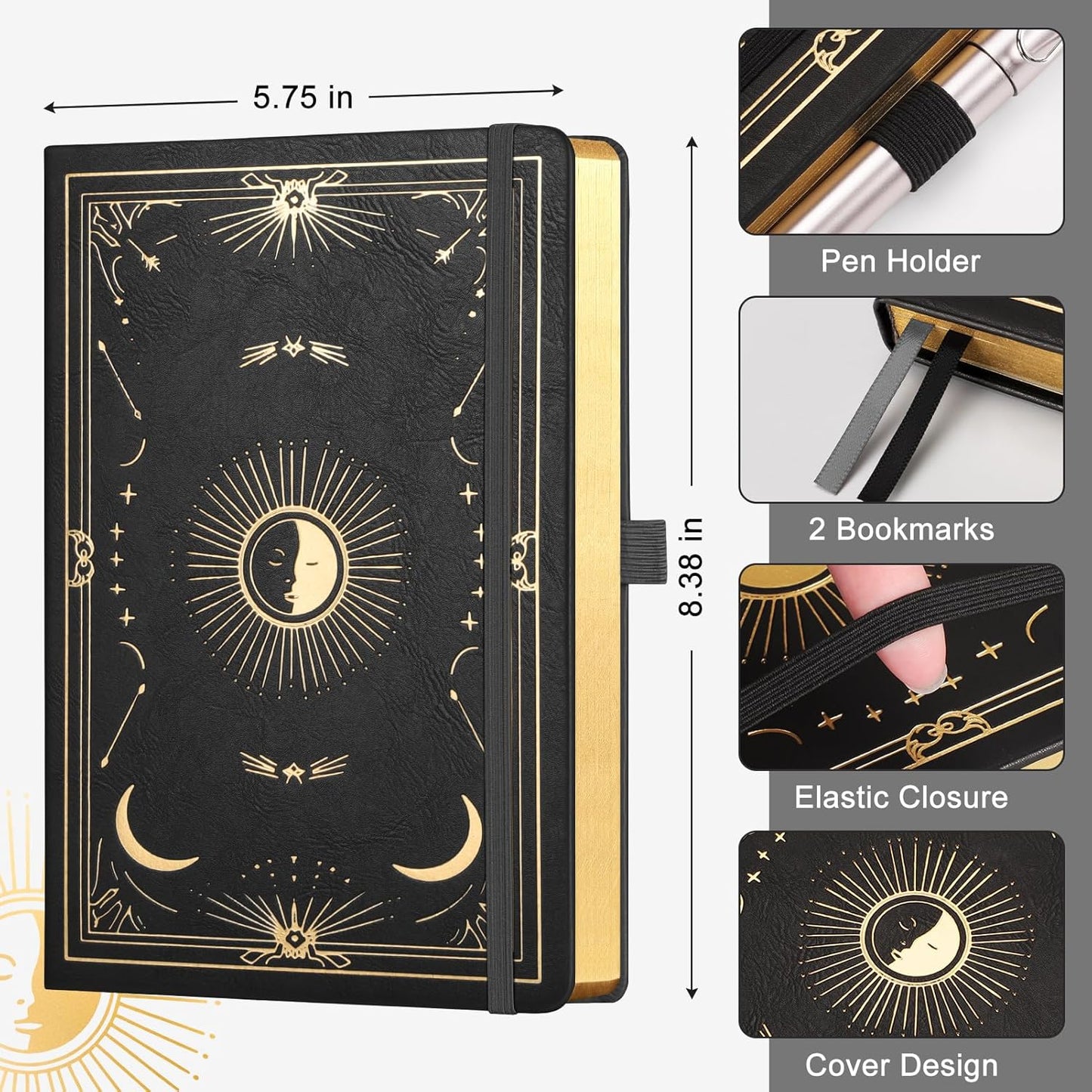 Dotted Journal for Women Men, 192 Pages A5 Notebook Journal, Hardcover Notebook with 100Gsm Thick Pages, Leather Note Book for Writing, Travel, Business, Office, Prayer 5.7 x 8.3,Black