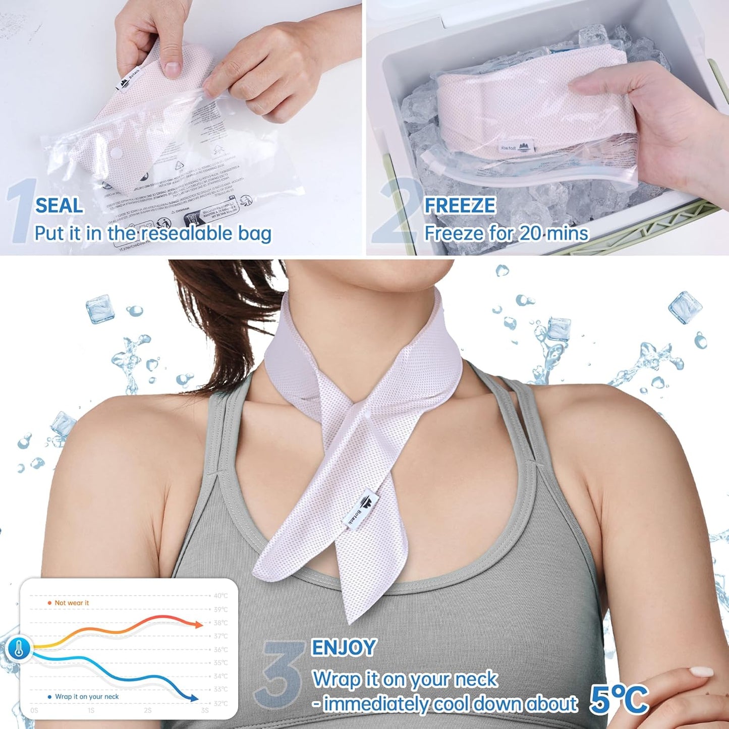 Cooling Neck Wraps with Reusable Gel Ice Pack, Soft Summer Neck Cooler for Golf, Tennis, Outdoor Activities 2 Packs
