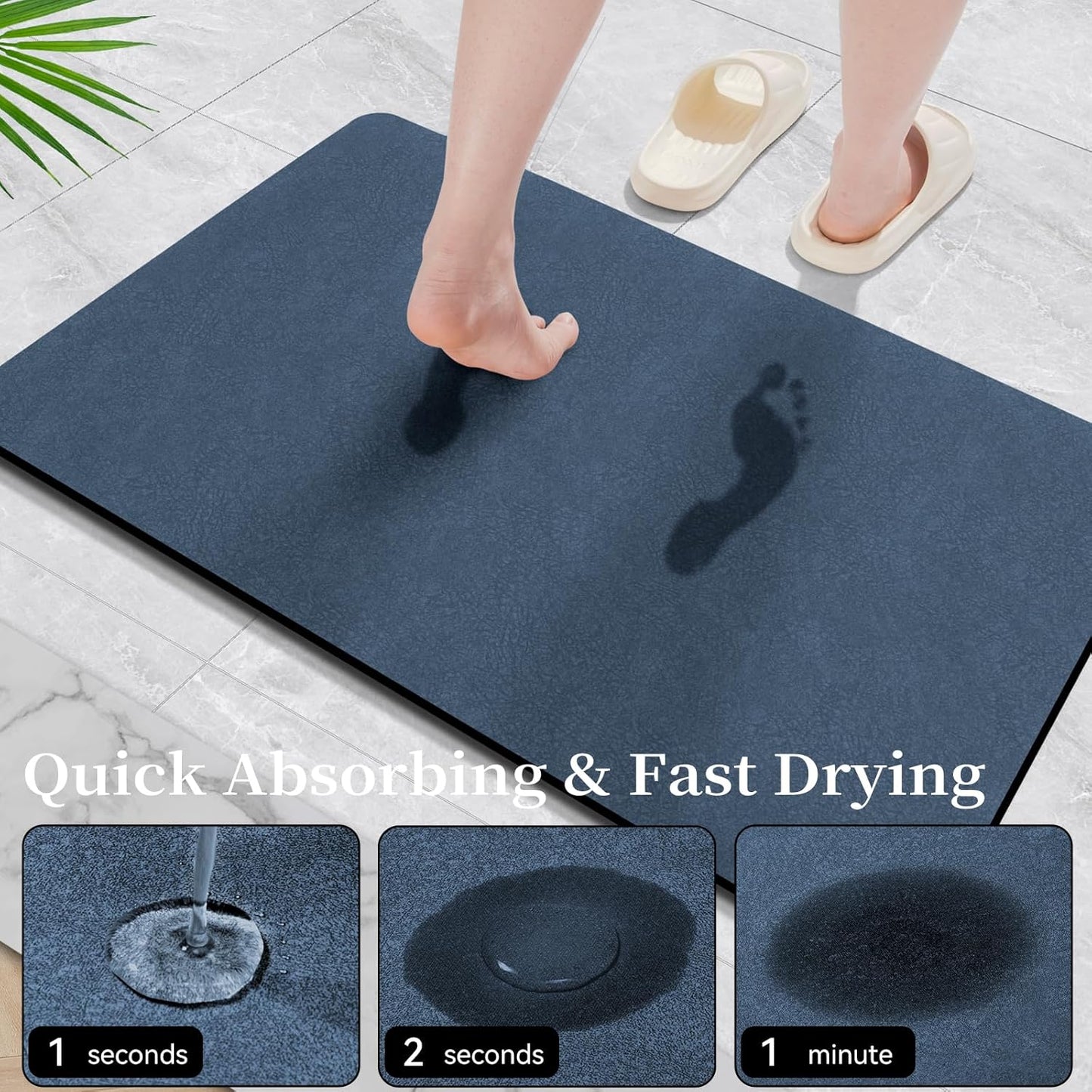 Bathroom Mat Rugs 47x17, Long Diatomaceous Earth Bath Mat Large Quick Dry Bath Mat Non Slip Rubber Backed Super Absorbent Shower Mat, Thin Bathroom Runner Rugs Floor Mat Fit Under Door, Navy Blue