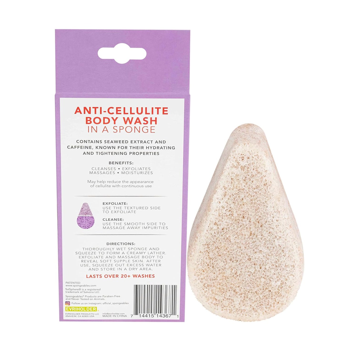 Spongeables Anti Cellulite Body Wash in a 20+ Wash Sponge, Lavender, 1 Count