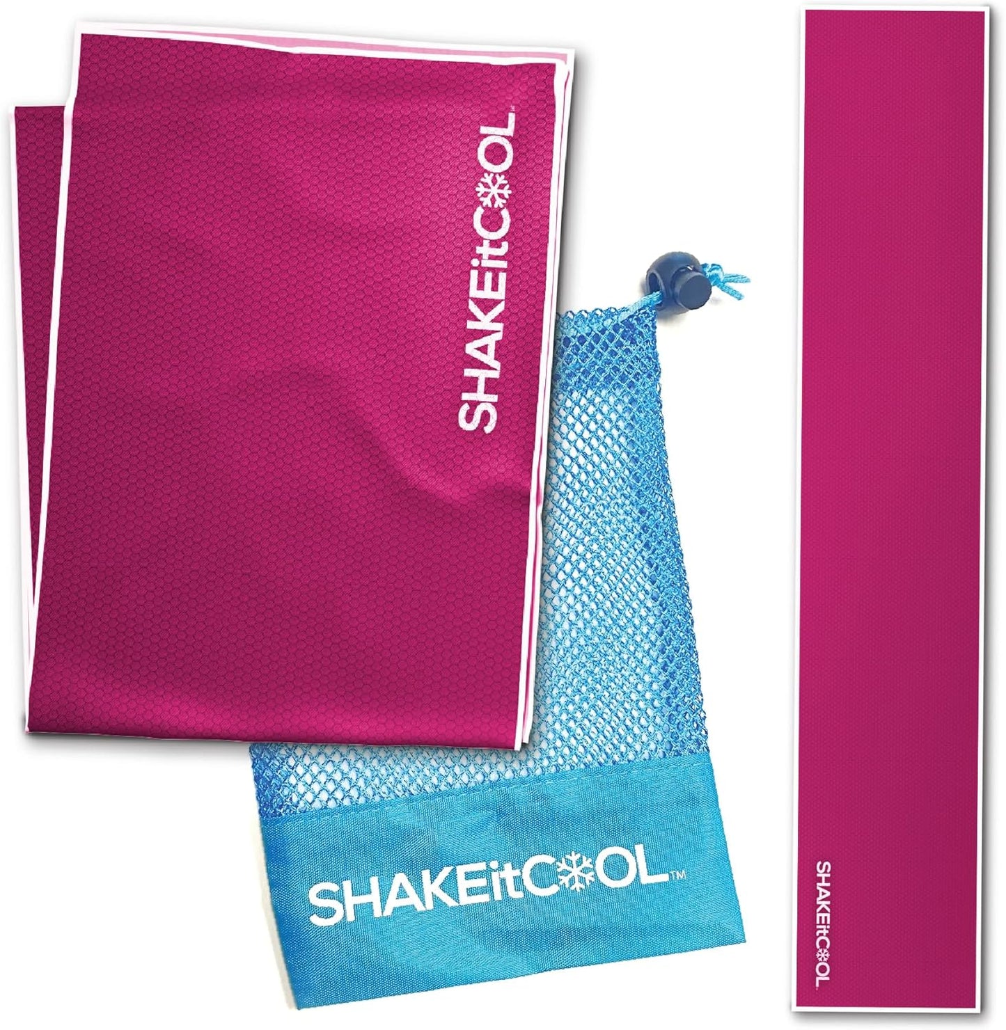 SHAKEitCOOL Original Cooling Towel – Be Cool in Style - Heat Relief, Soft, Lightweight, Sun Protection, Easy Clean - Perfect for Biking, Running, Yoga, Gym, Gardening - Berry